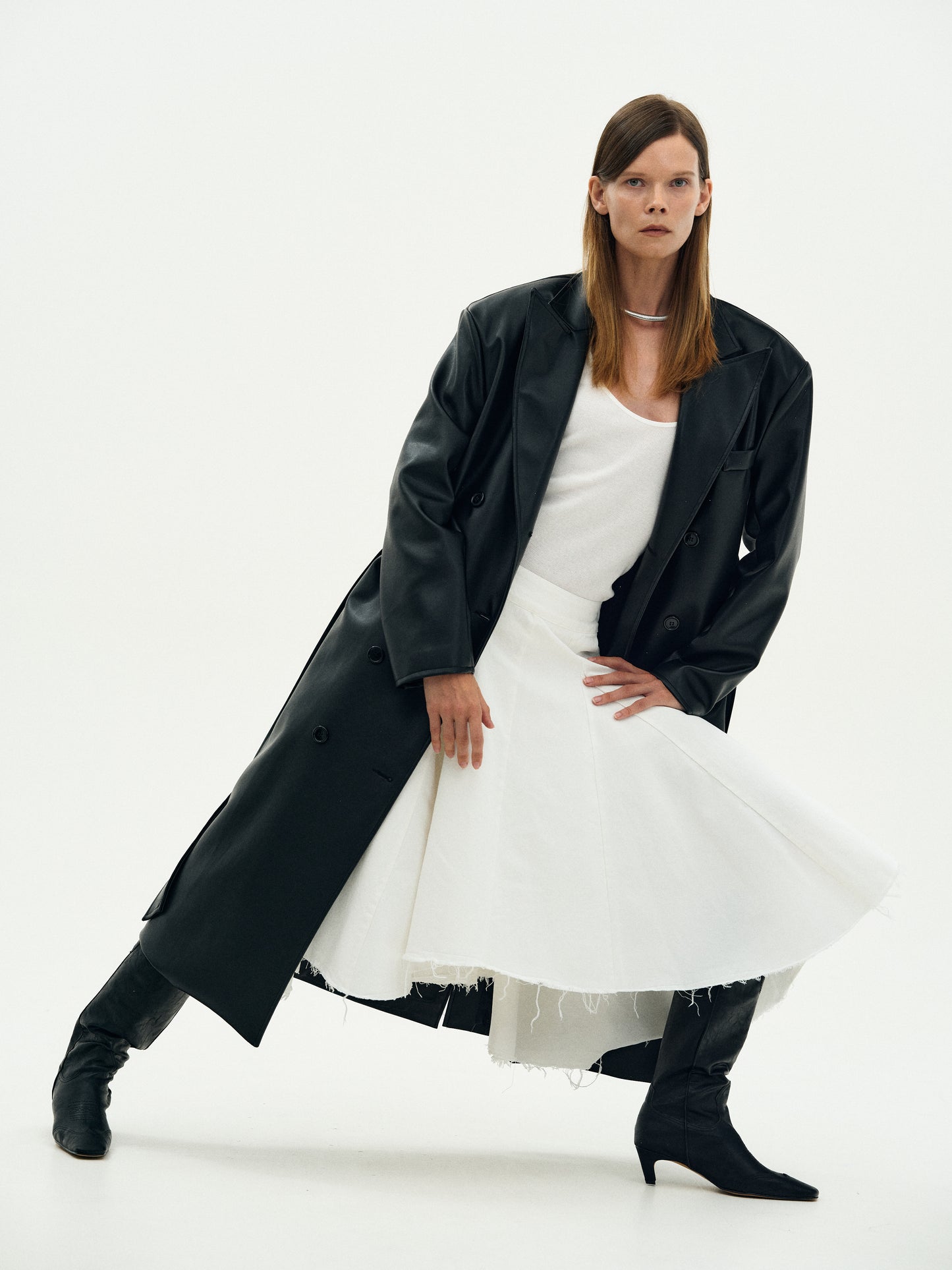 Frayed Denim Skirt, Off-White