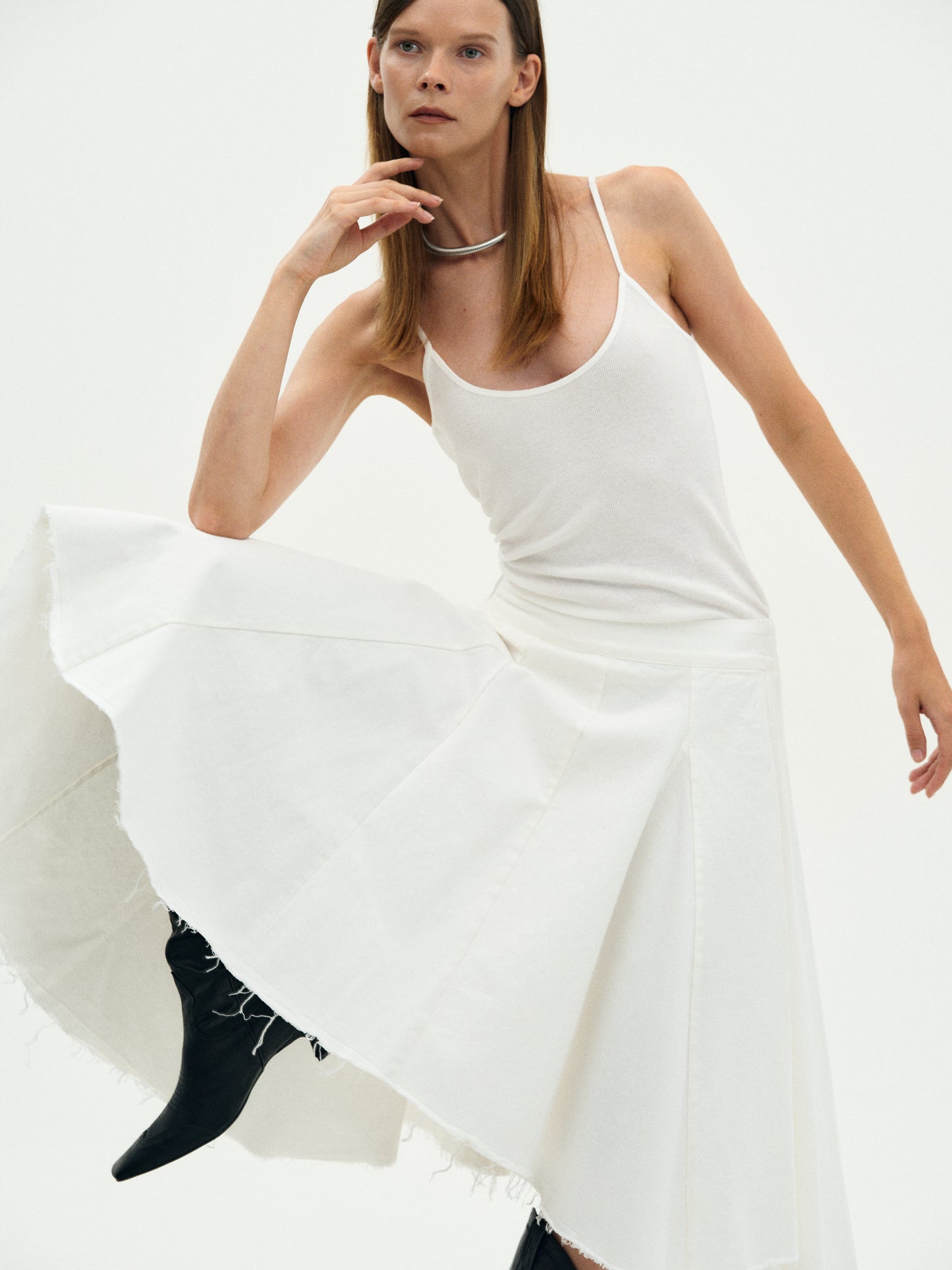 Frayed Denim Skirt, Off-White