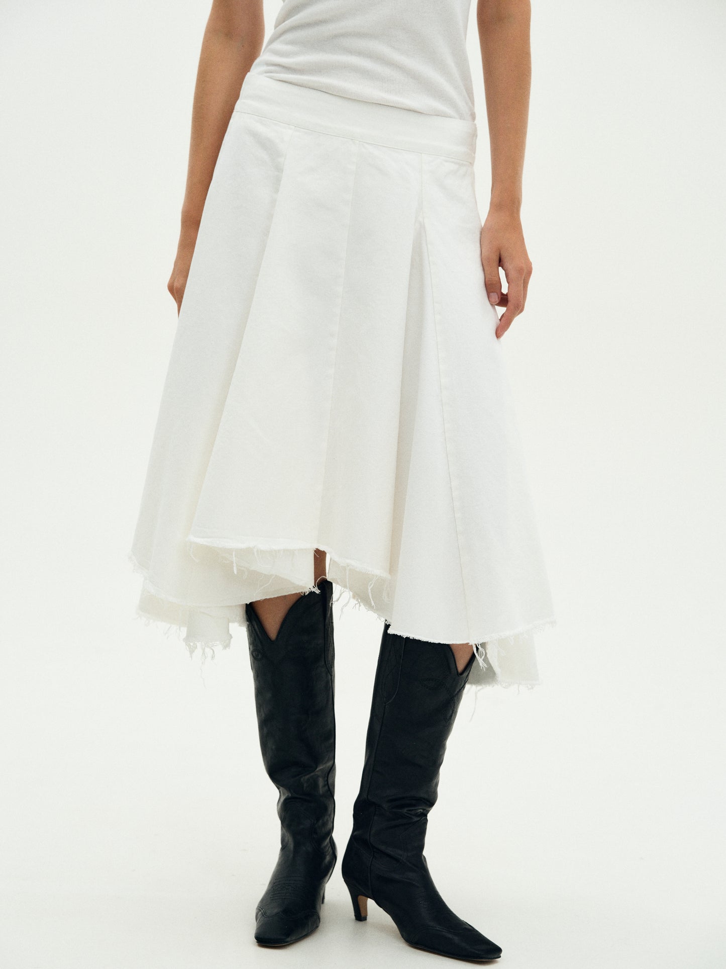 Frayed Denim Skirt, Off-White