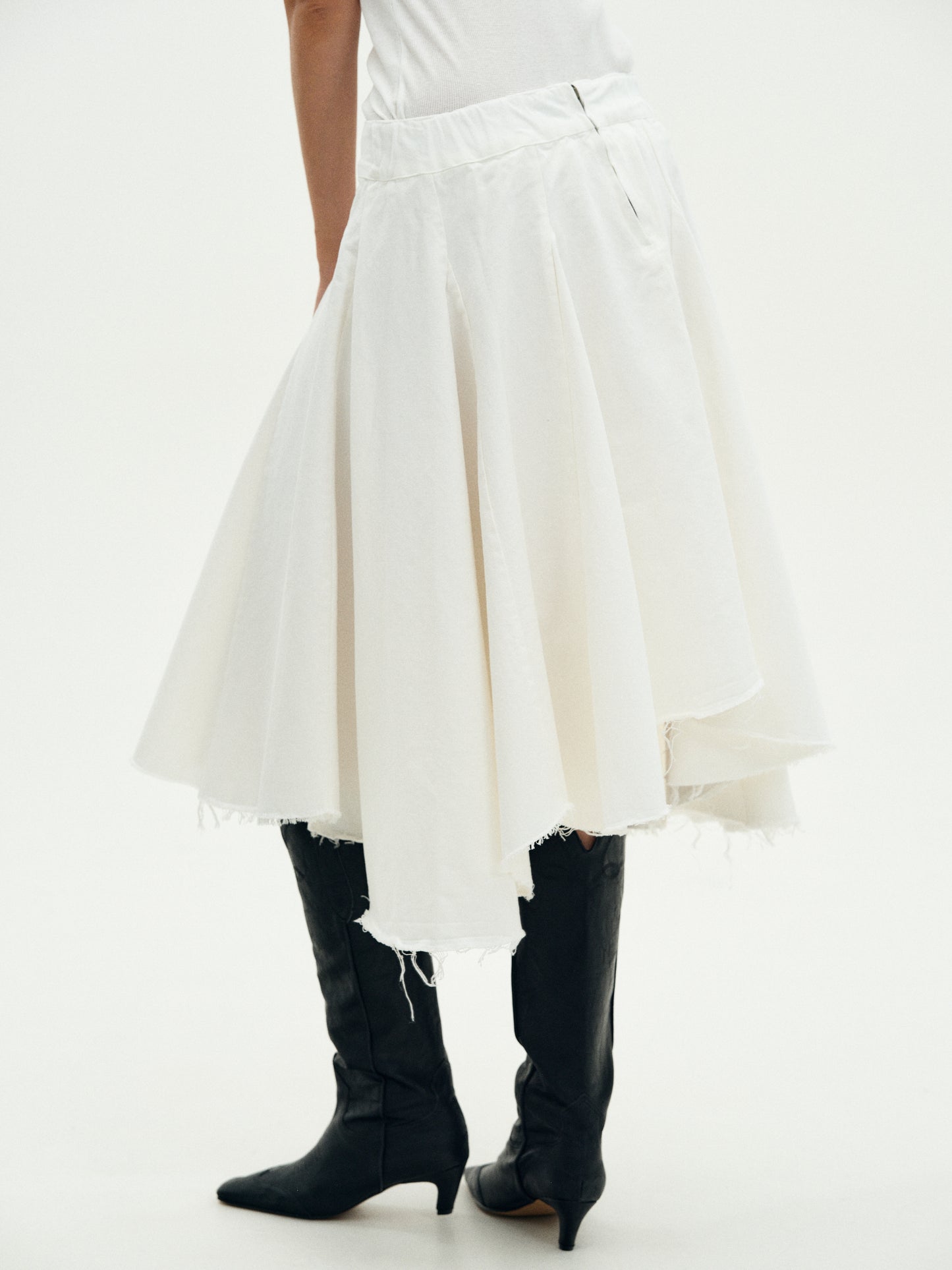 Frayed Denim Skirt, Off-White