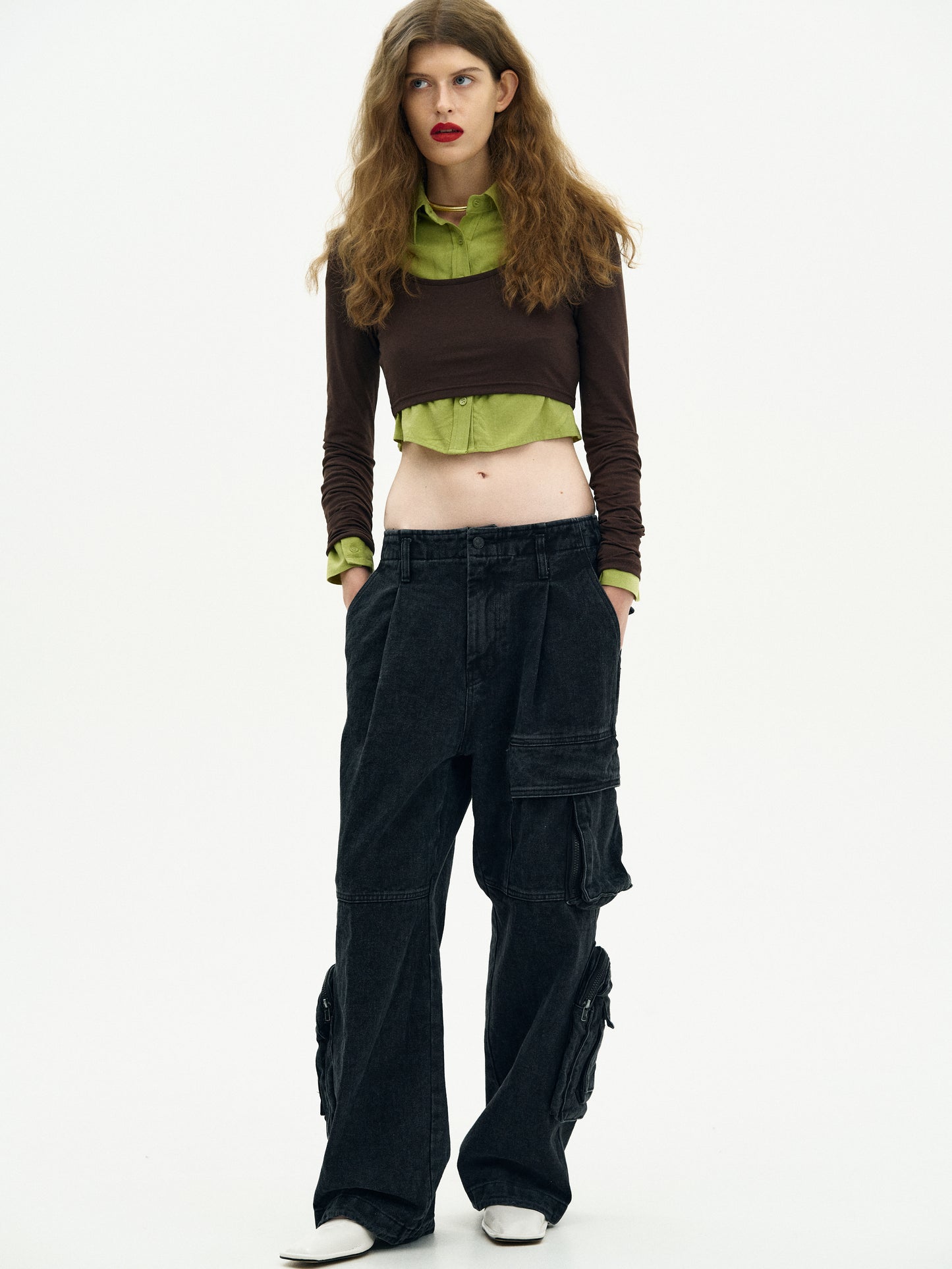 Cropped Suit Shirt, Avocado