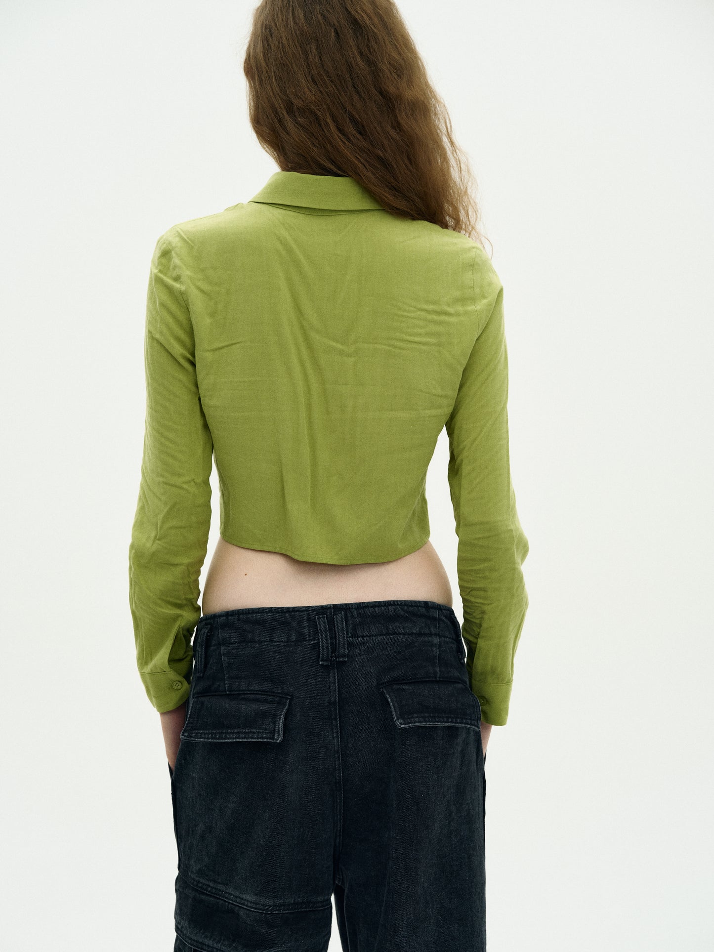 Cropped Suit Shirt, Avocado