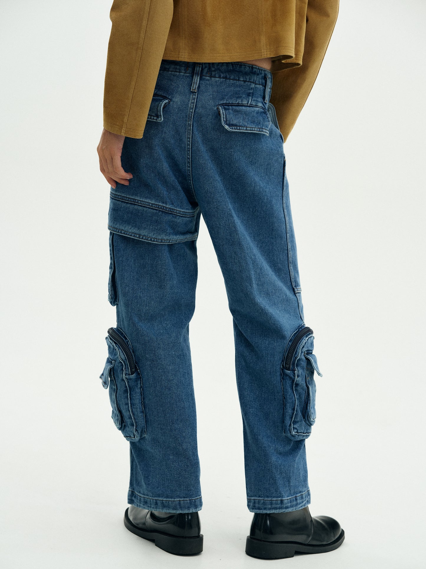Utility Cargo Denim Pants, Medium Wash