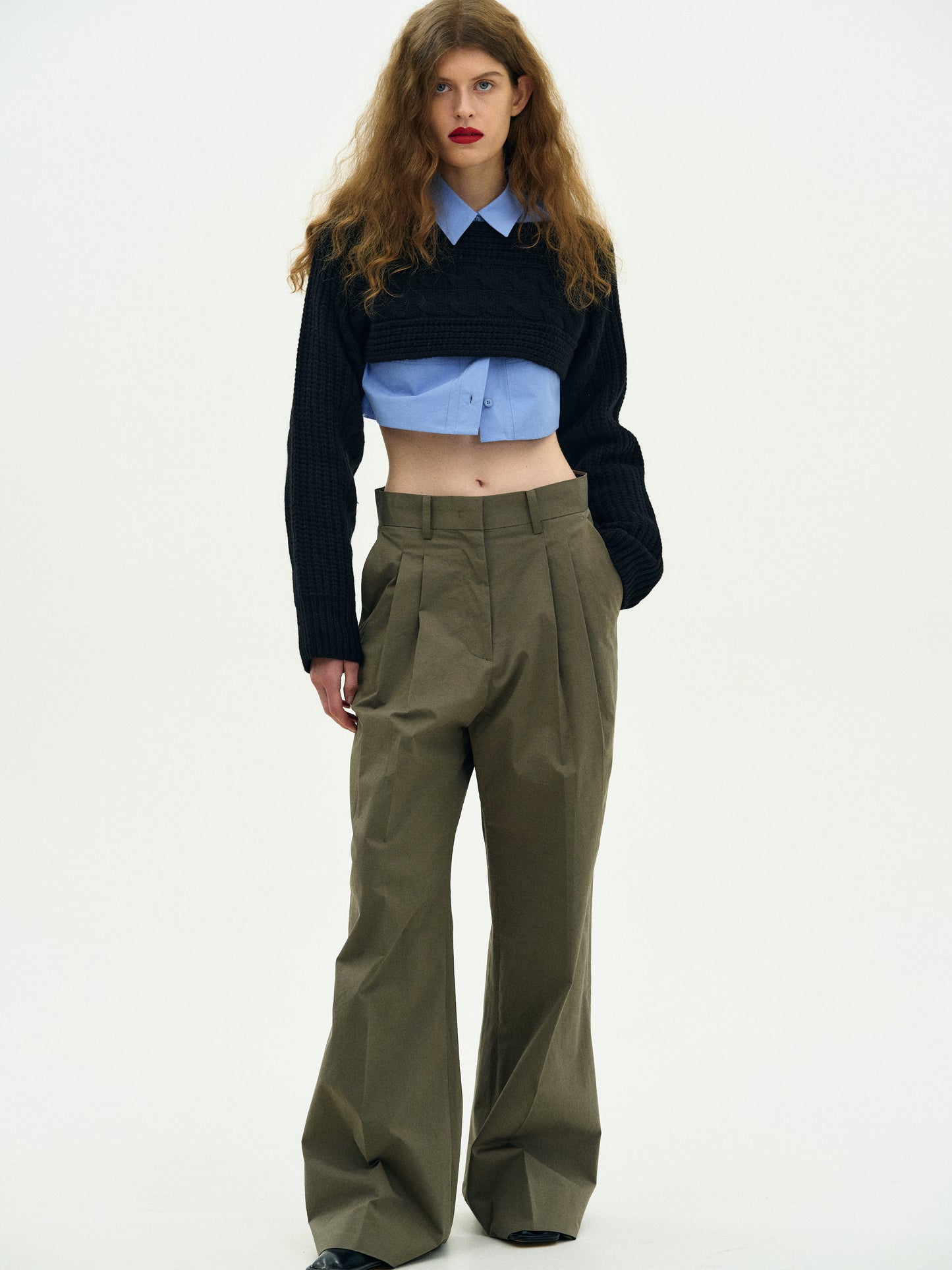 Double Pintuck Trousers, Khaki