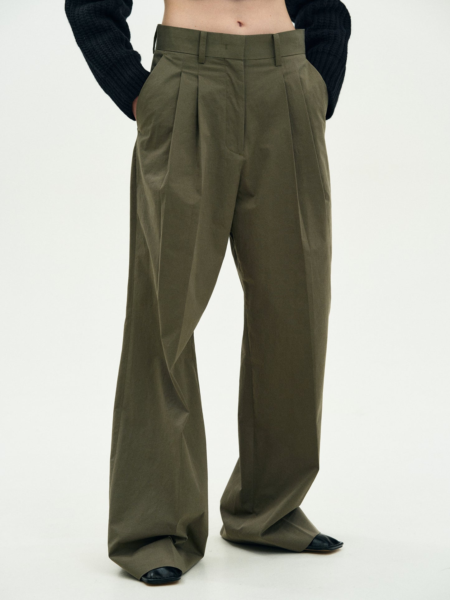 Double Pintuck Trousers, Khaki
