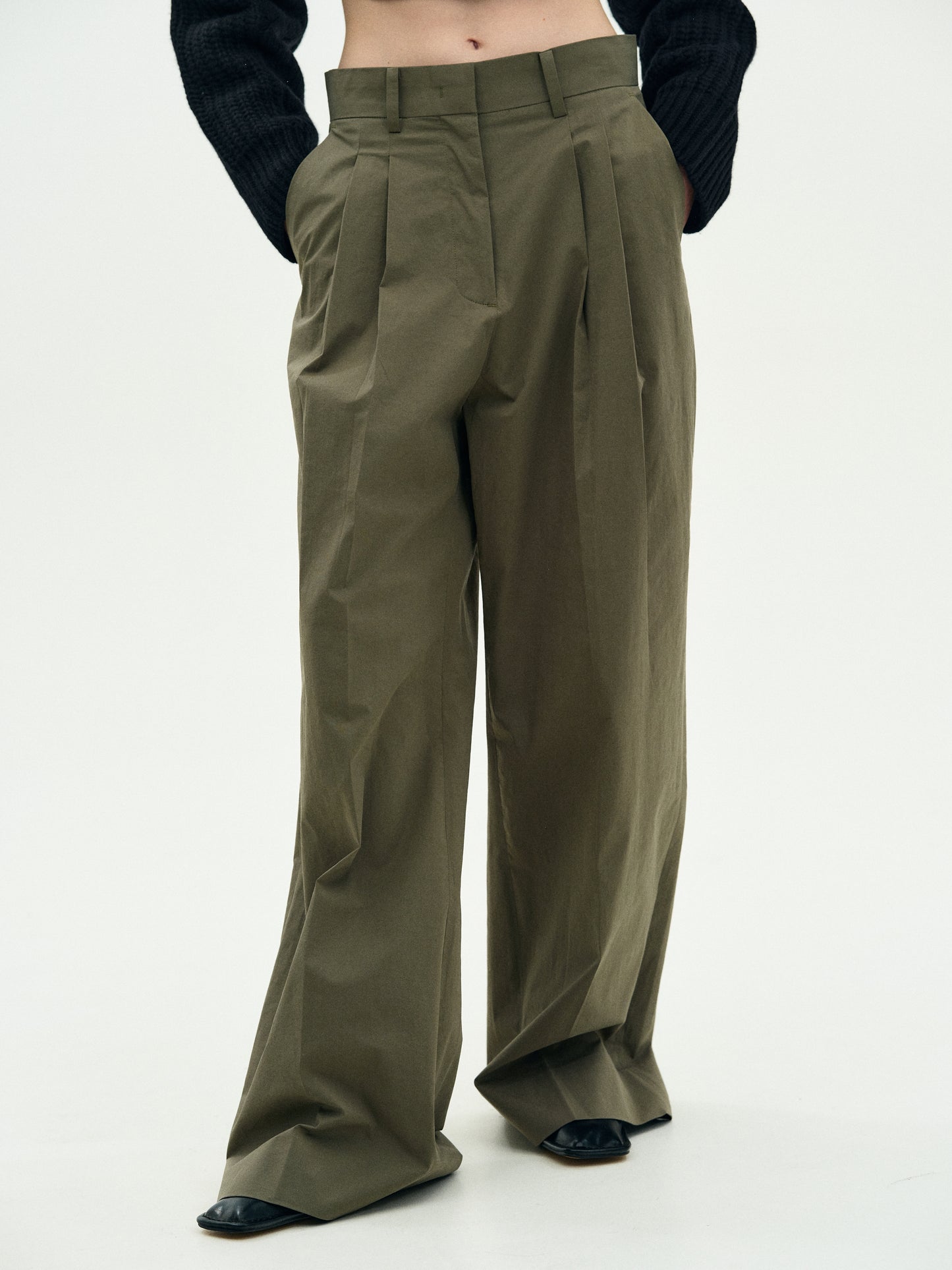 Double Pintuck Trousers, Khaki