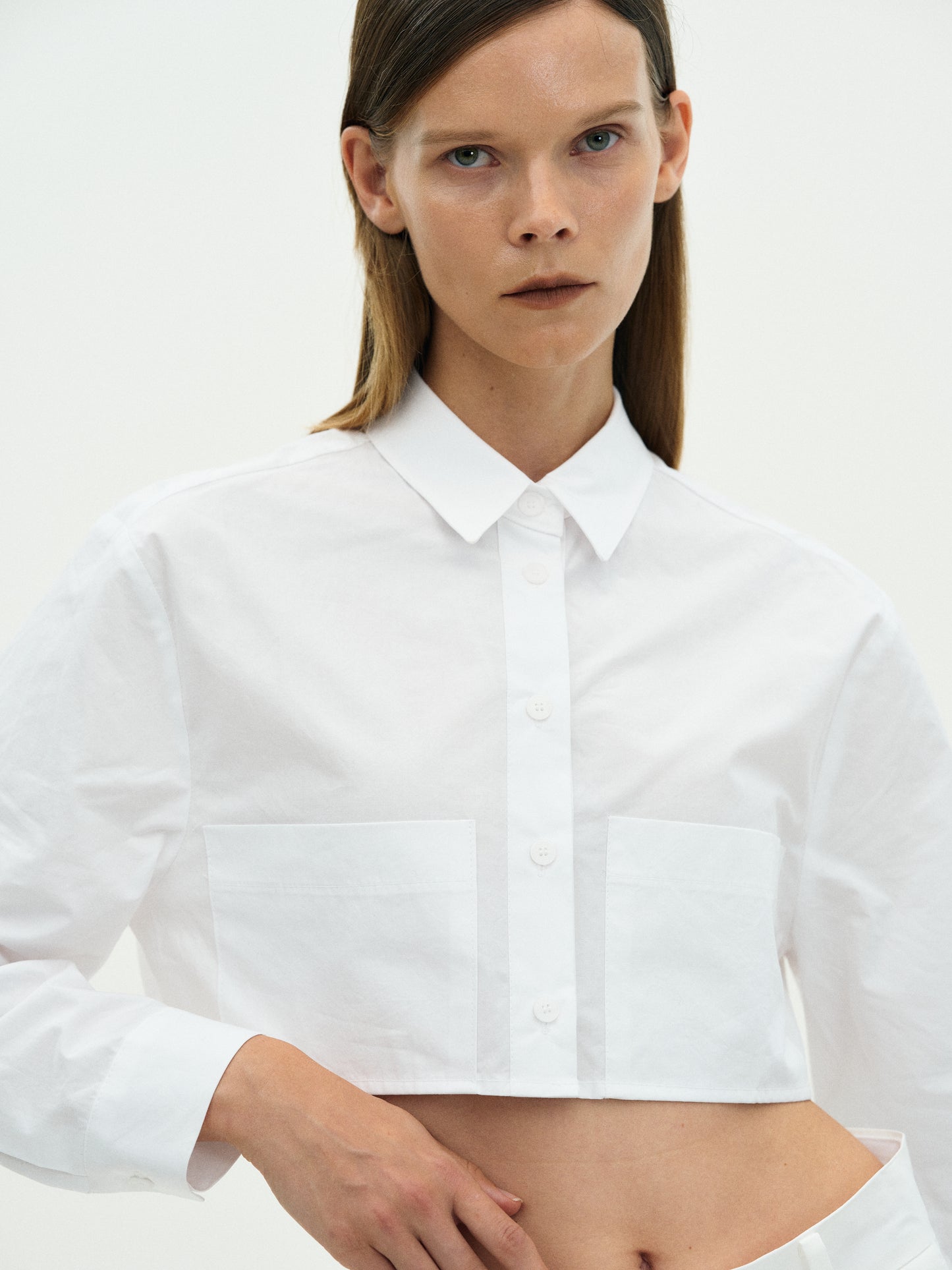 Cropped Cotton Shirt, White