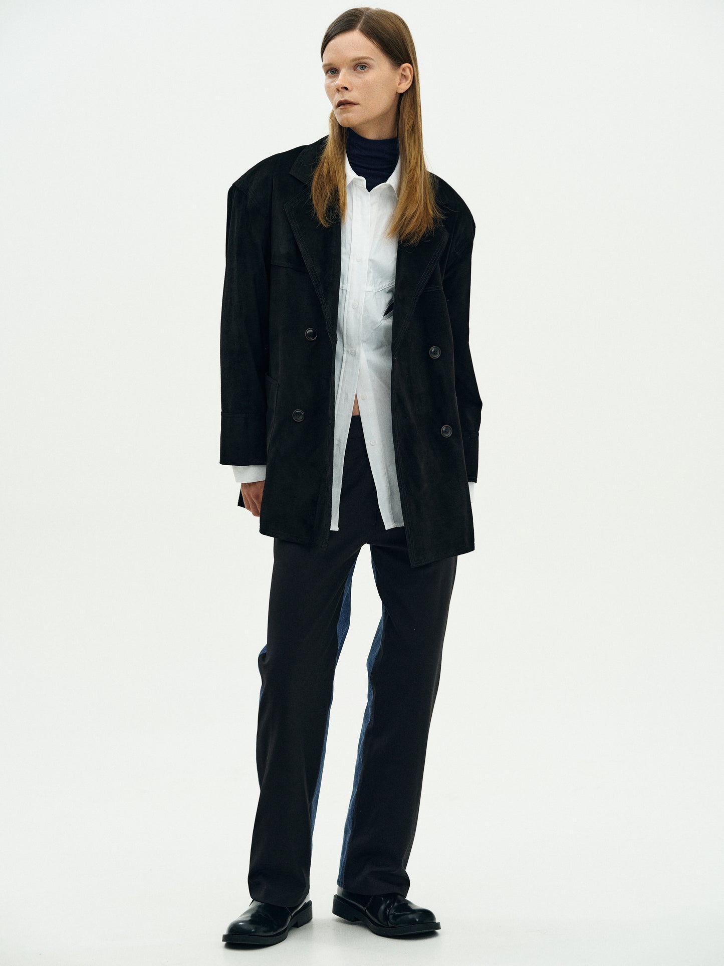 Double Breasted Suede Jacket, Black