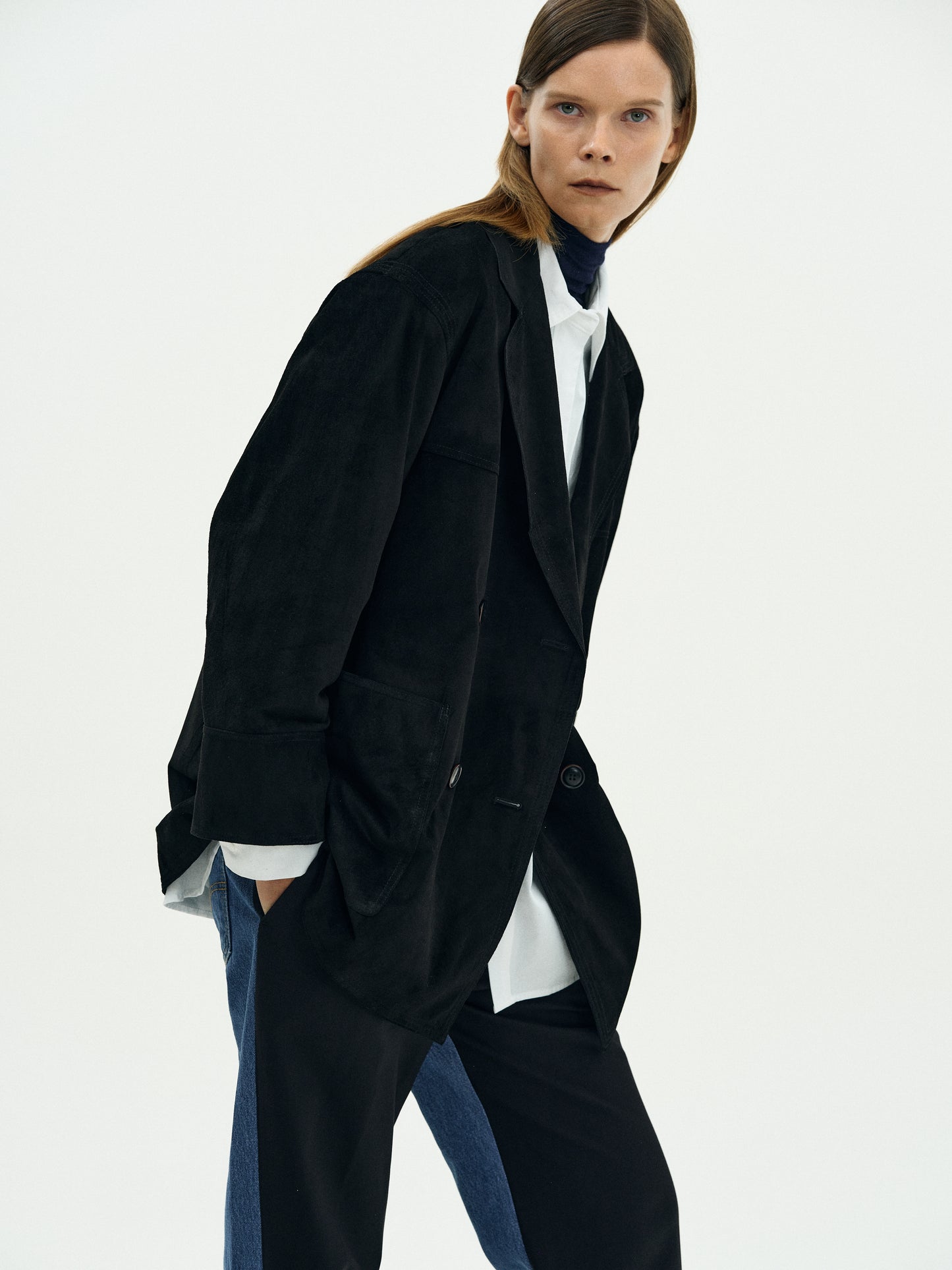 Double Breasted Suede Jacket, Black