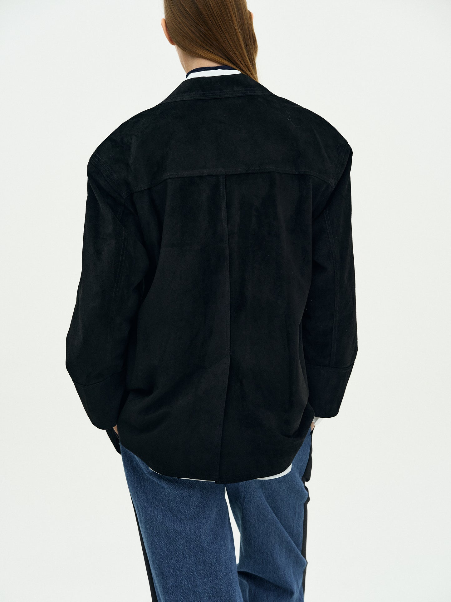 Double Breasted Suede Jacket, Black