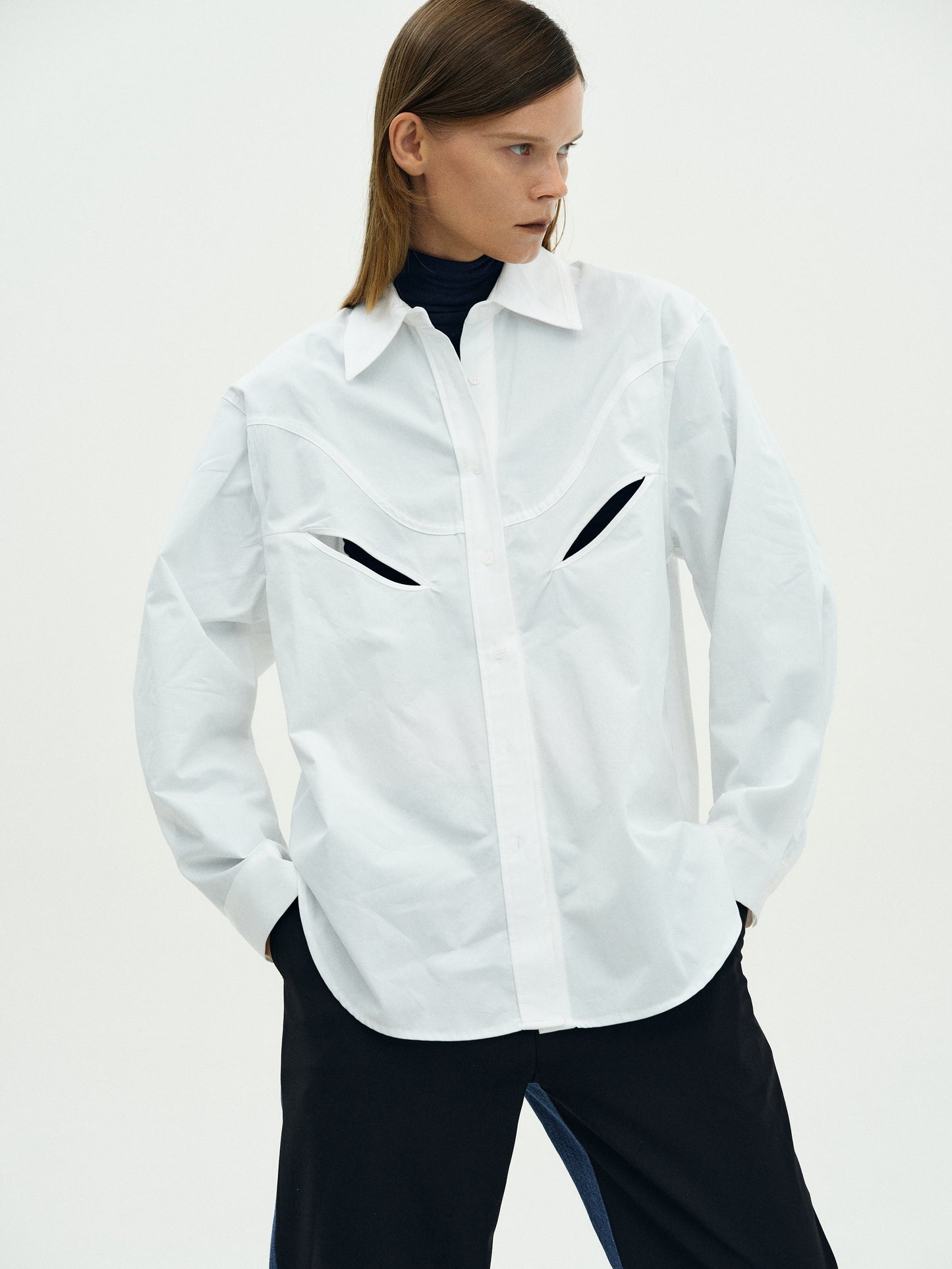 Cut-Out Western Shirt, White