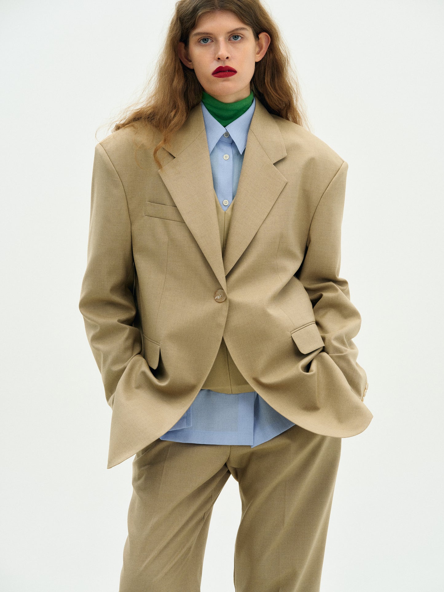 Structured Wool Blazer, Sahara