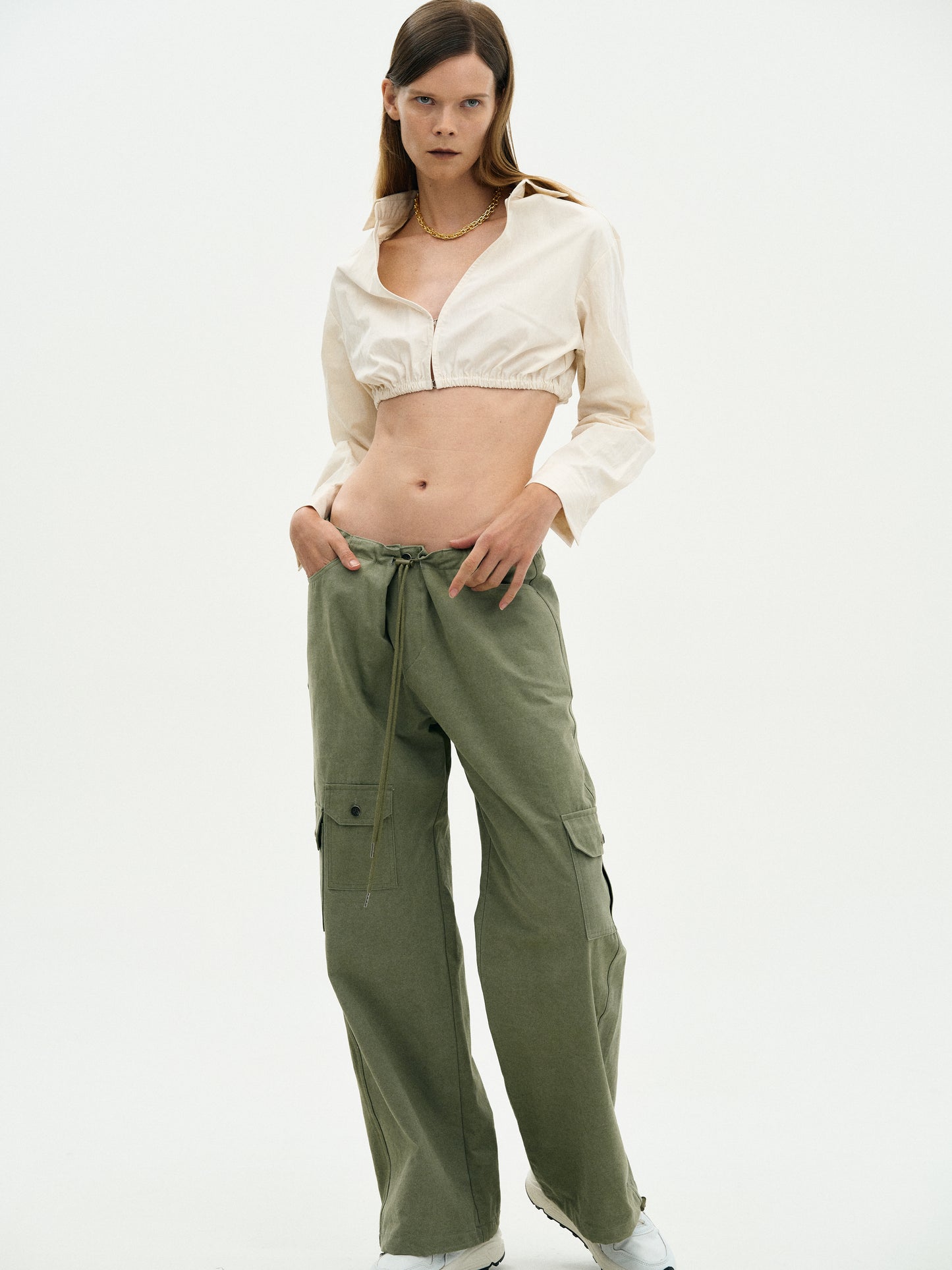 Cropped Bra Shirt, Egret