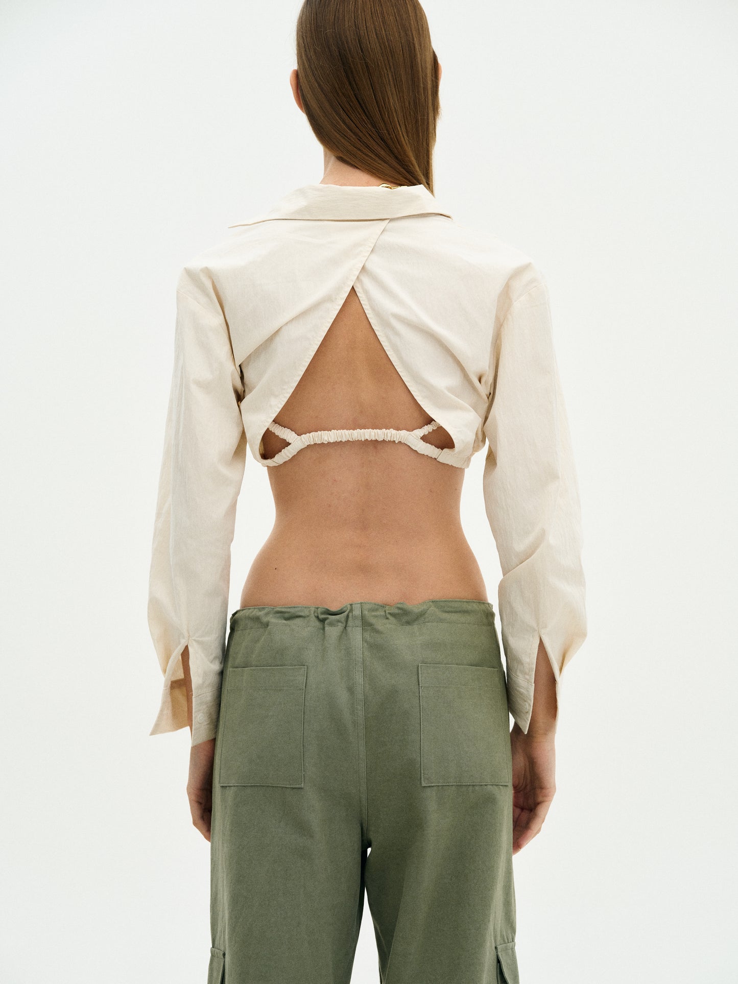 Cropped Bra Shirt, Egret