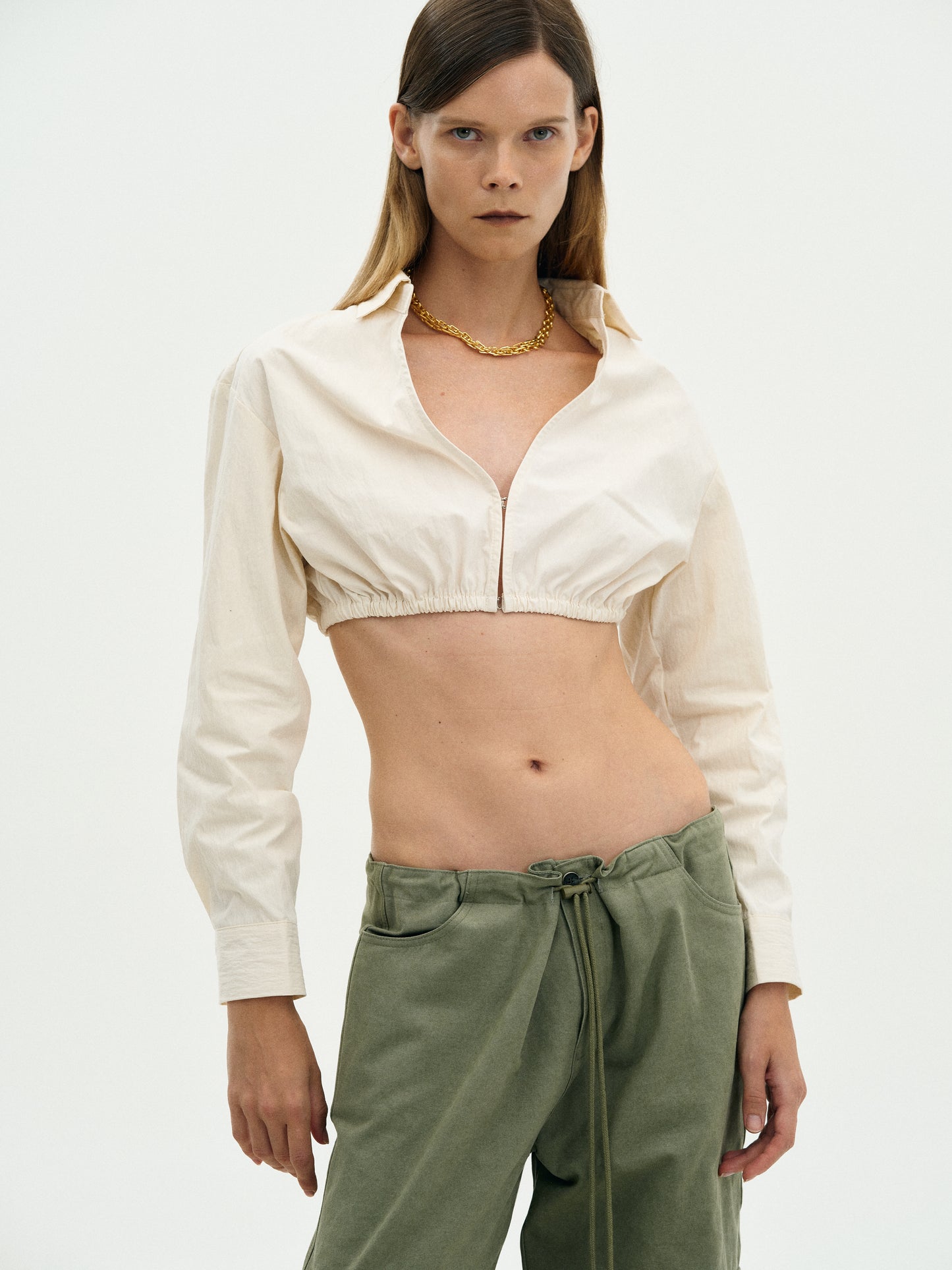 Cropped Bra Shirt, Egret
