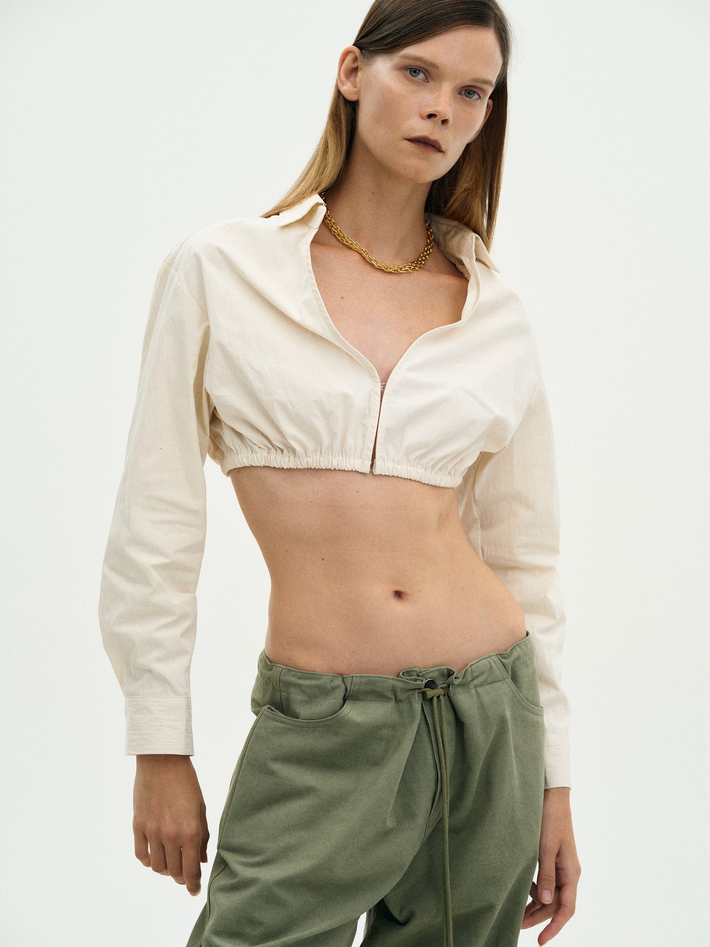 Cropped Bra Shirt, Egret