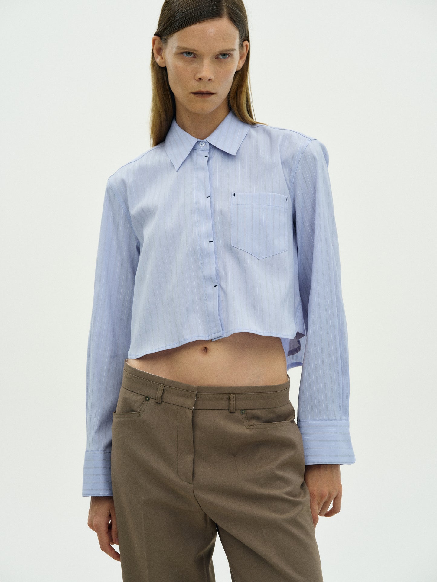 Striped Crop Shirt, Sky Blue