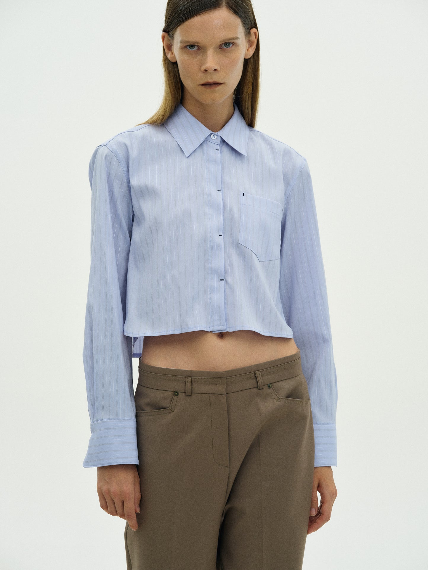 Striped Crop Shirt, Sky Blue