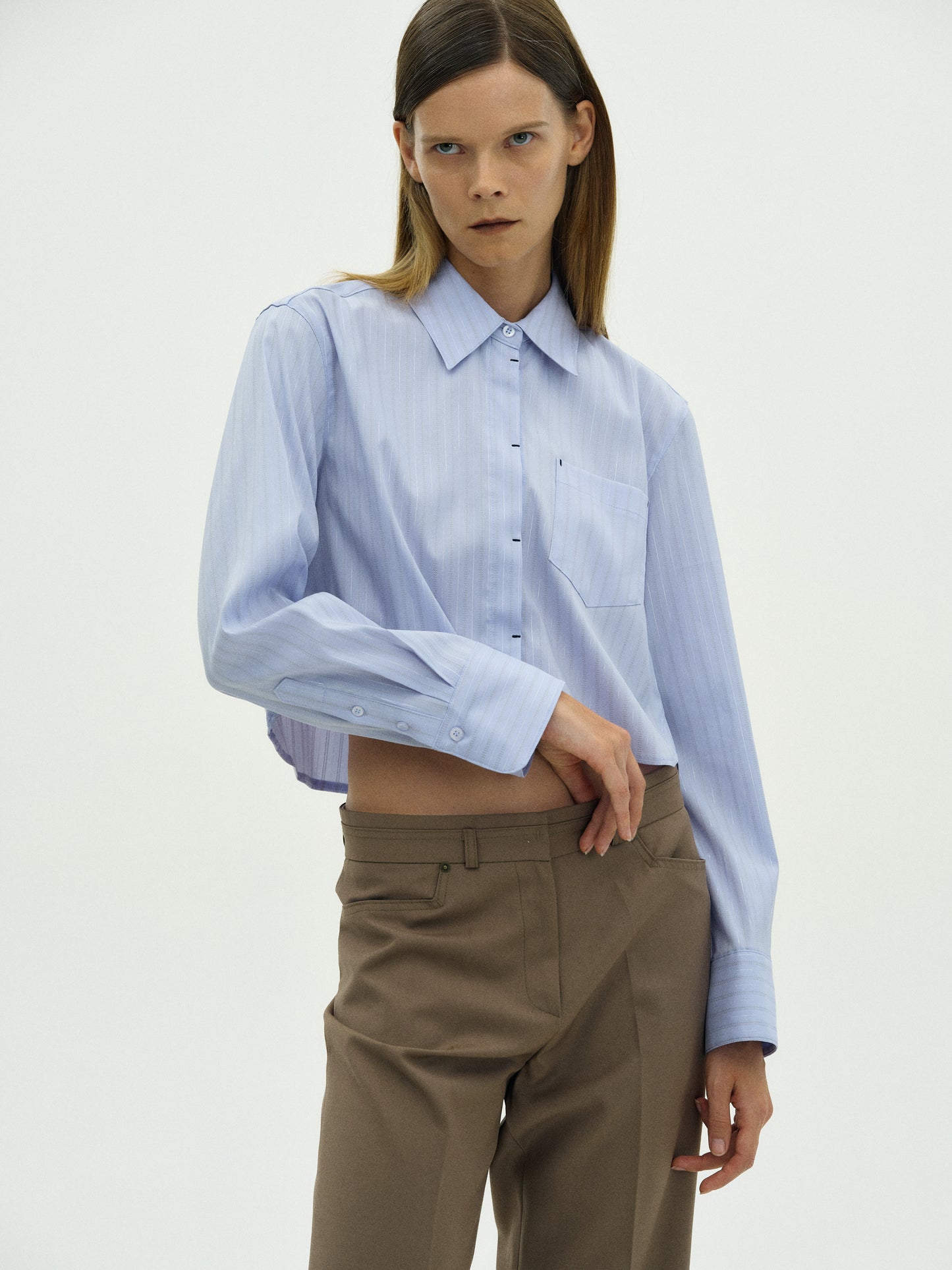Striped Crop Shirt, Sky Blue