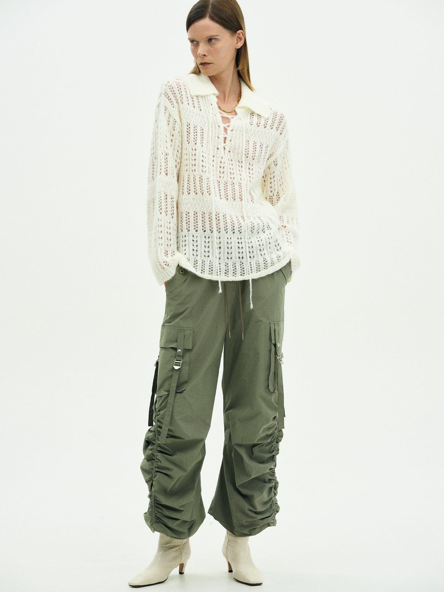 Drawstring Cargo Pants, Olive