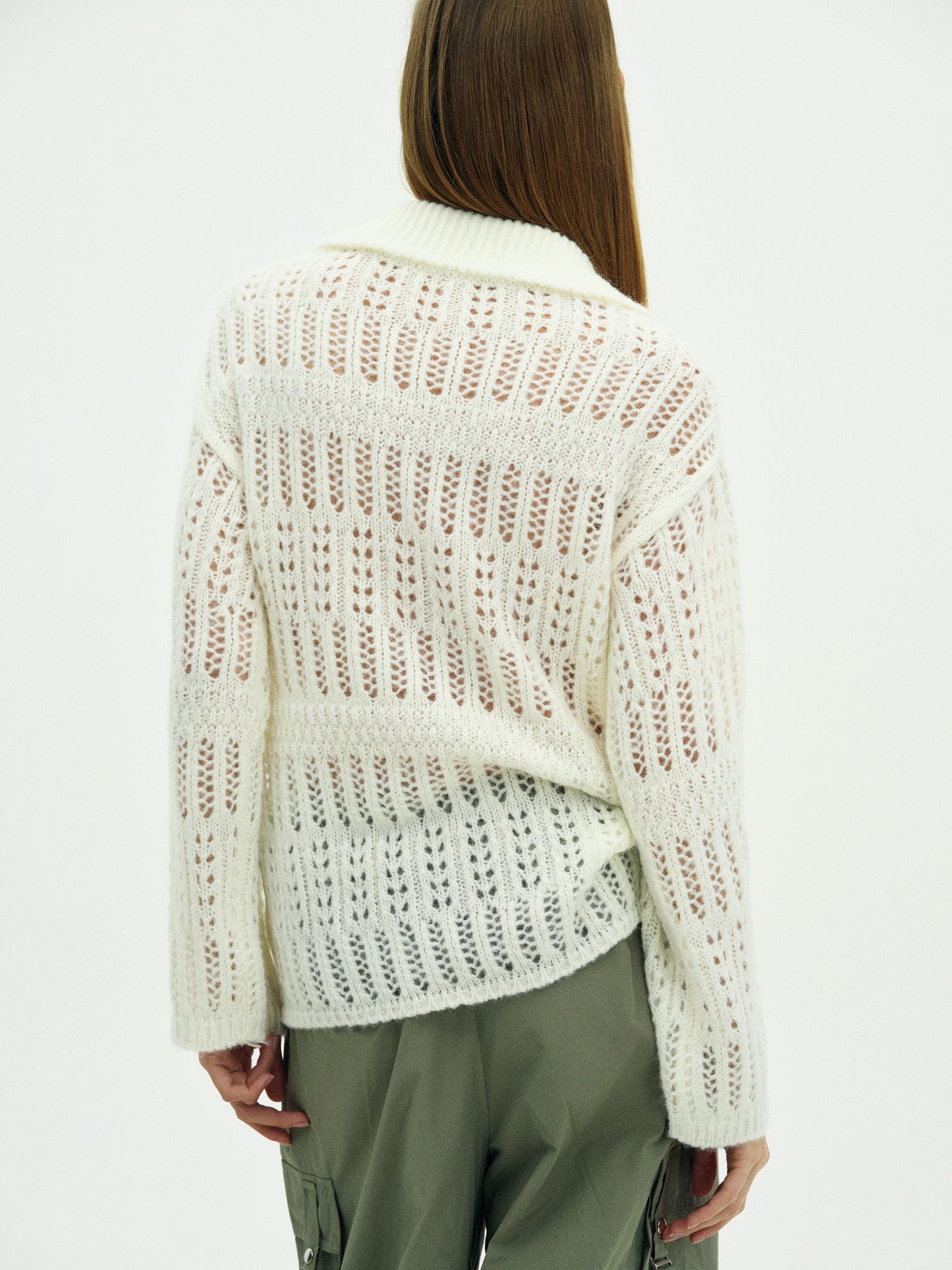 Lace-Up Knit Sweater, Ivory