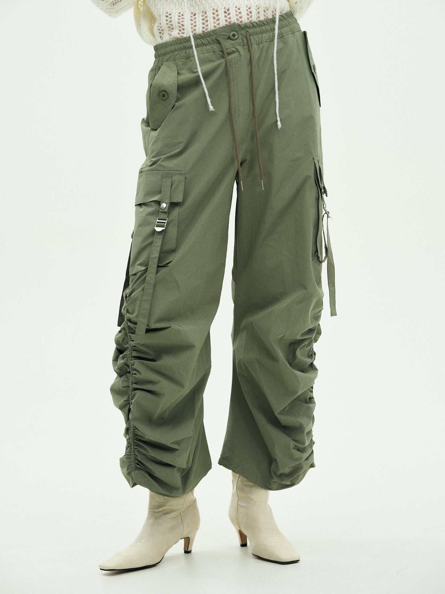 Drawstring Cargo Pants, Olive