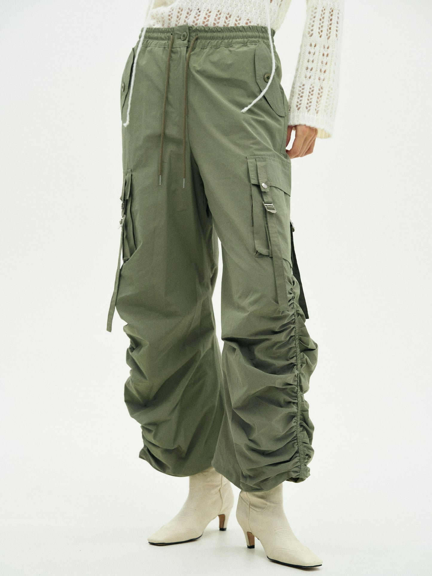 Drawstring Cargo Pants, Olive