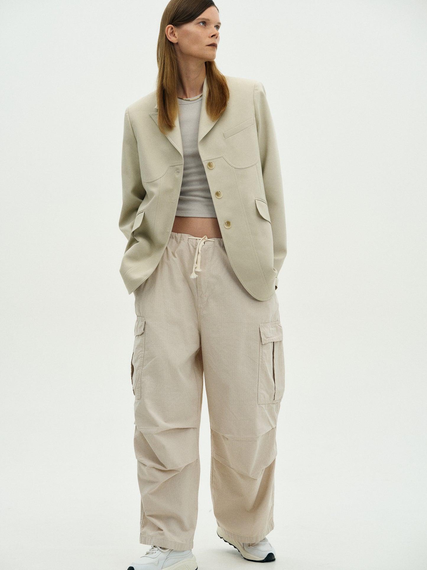 Oversized Parachute Pants, Egret