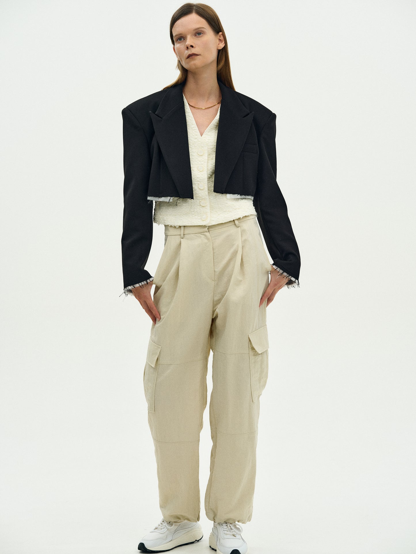 Frayed Open Blazer, Black