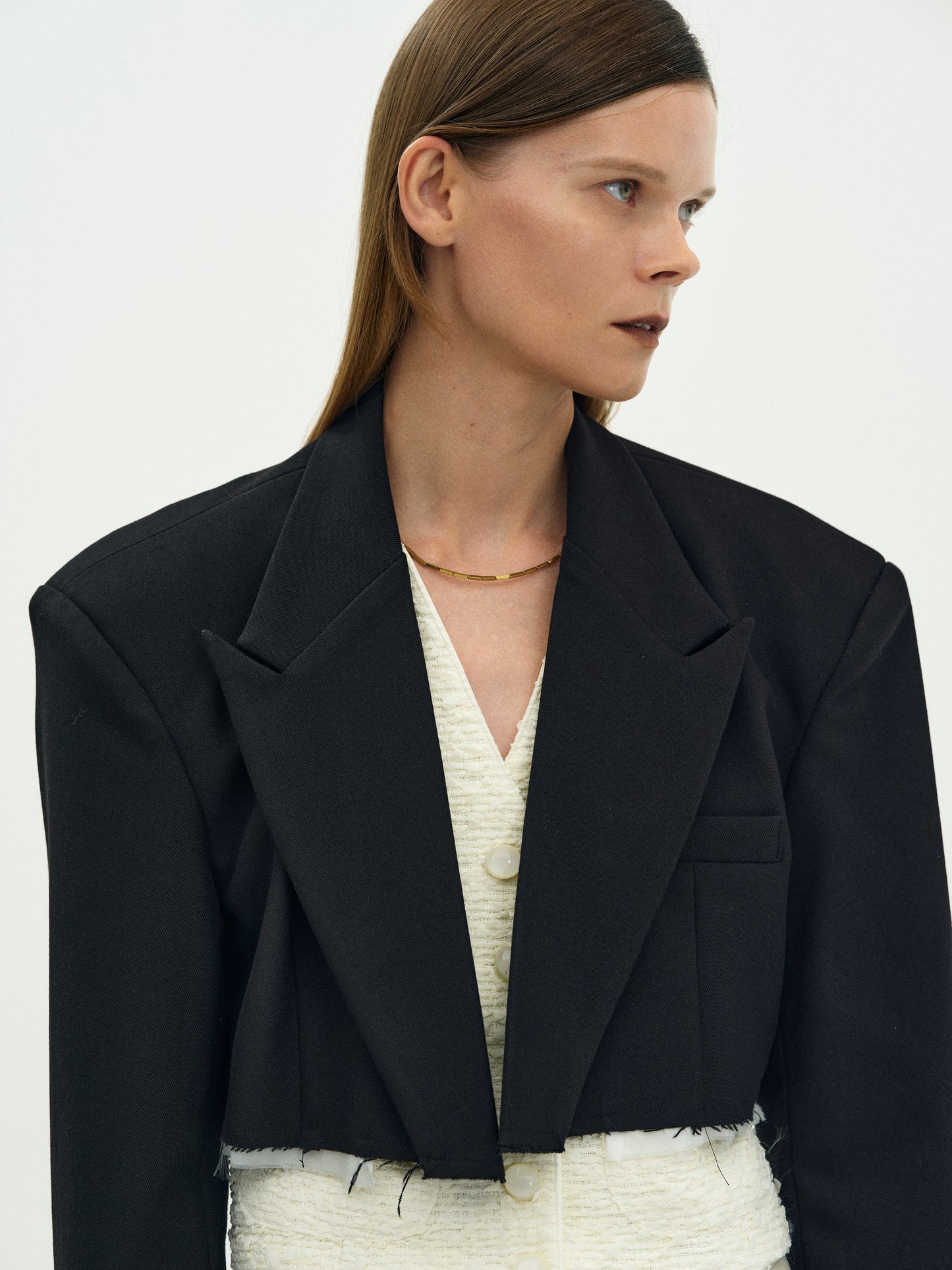Frayed Open Blazer, Black