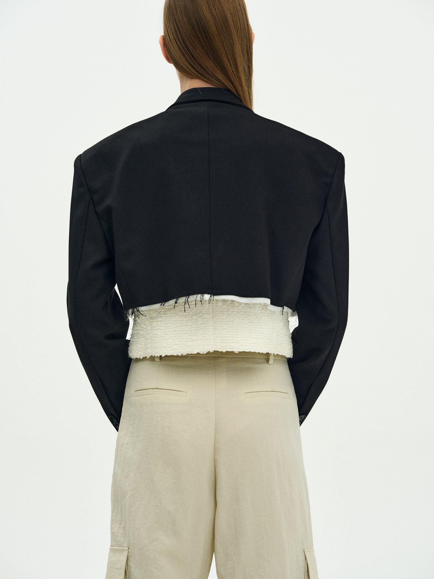 Frayed Open Blazer, Black