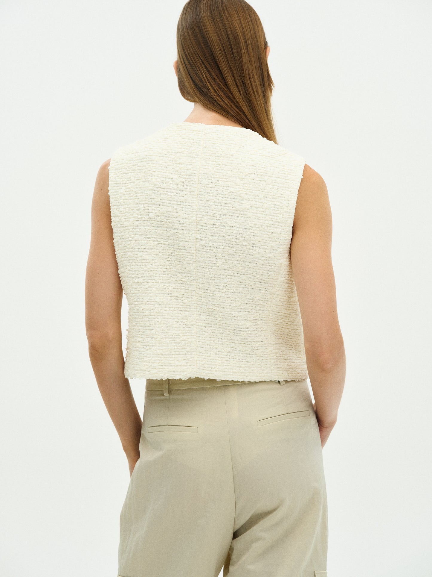 Tweed Button Vest, Vanilla