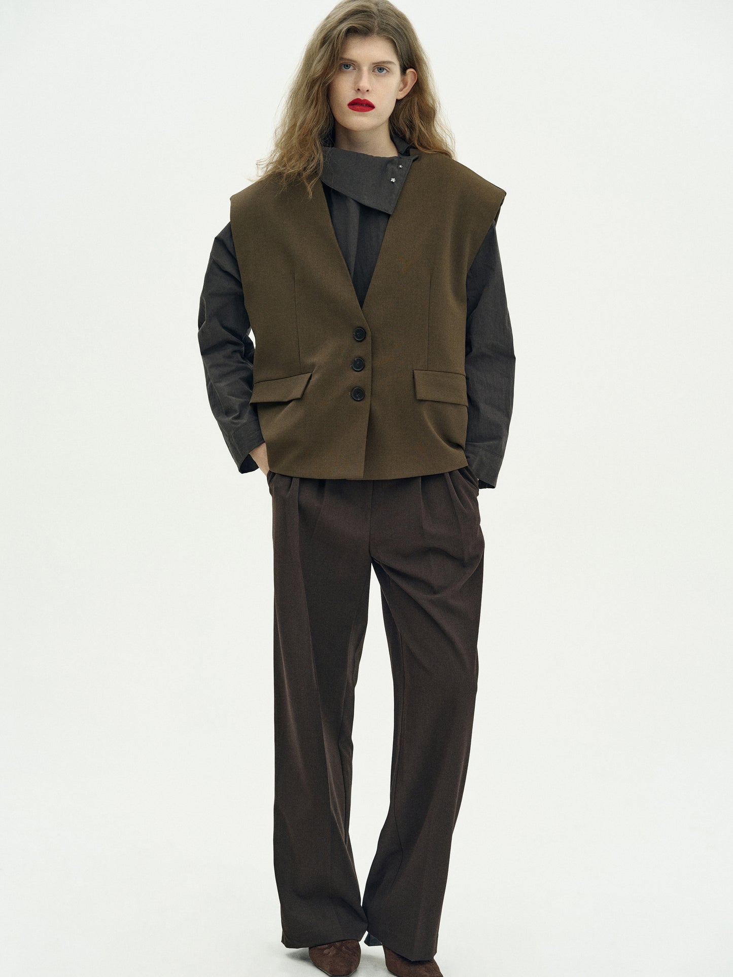 Padded Boxy Vest, Black Melange