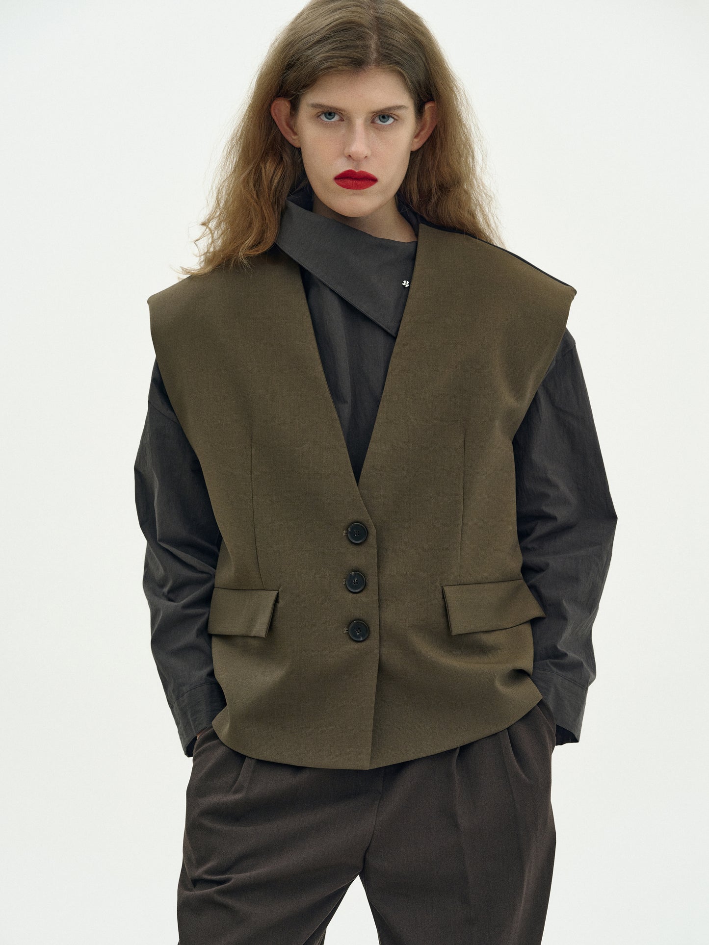 Padded Boxy Vest, Black Melange