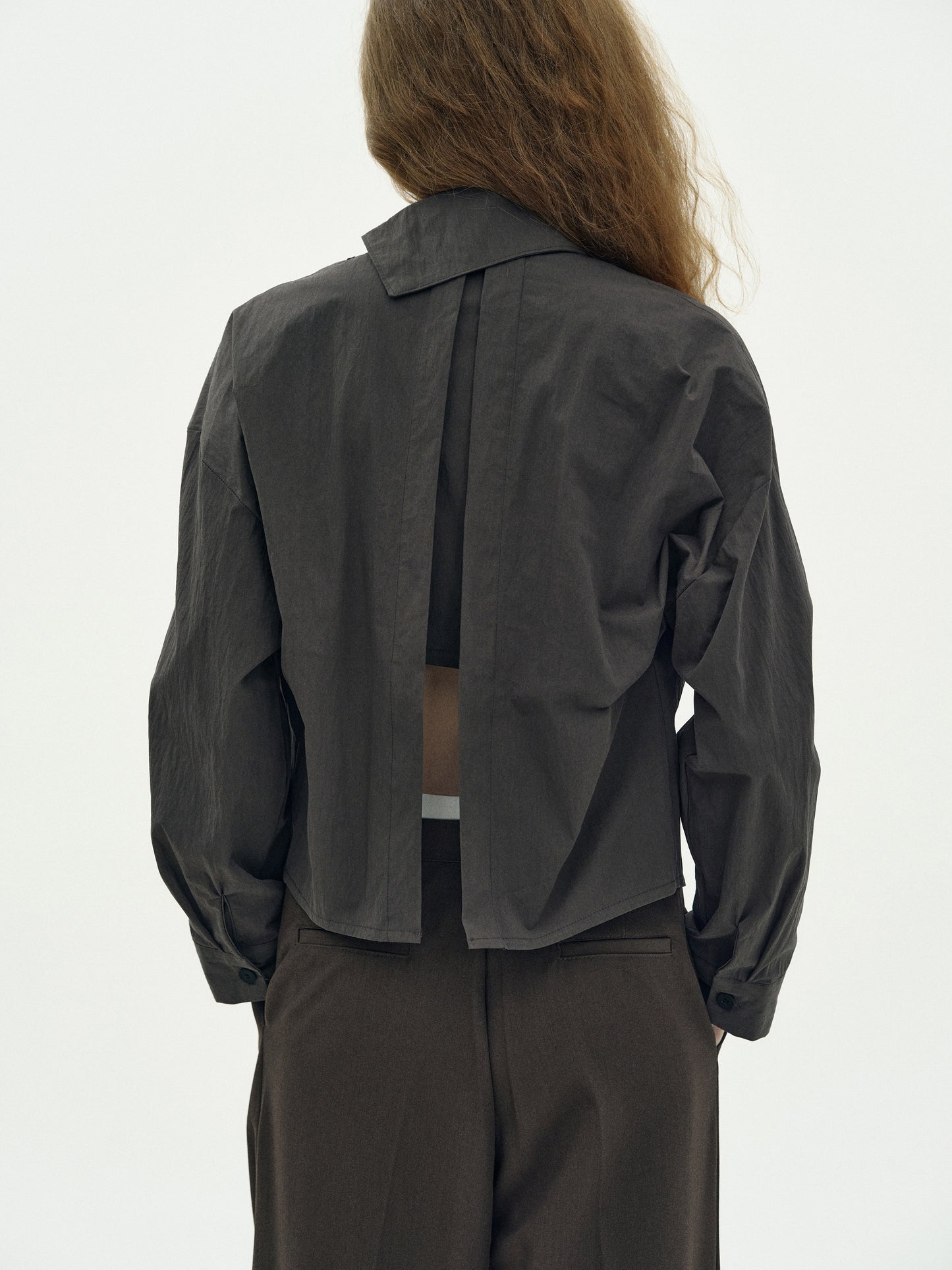 High Neck Cotton Blouse, Dark Grey