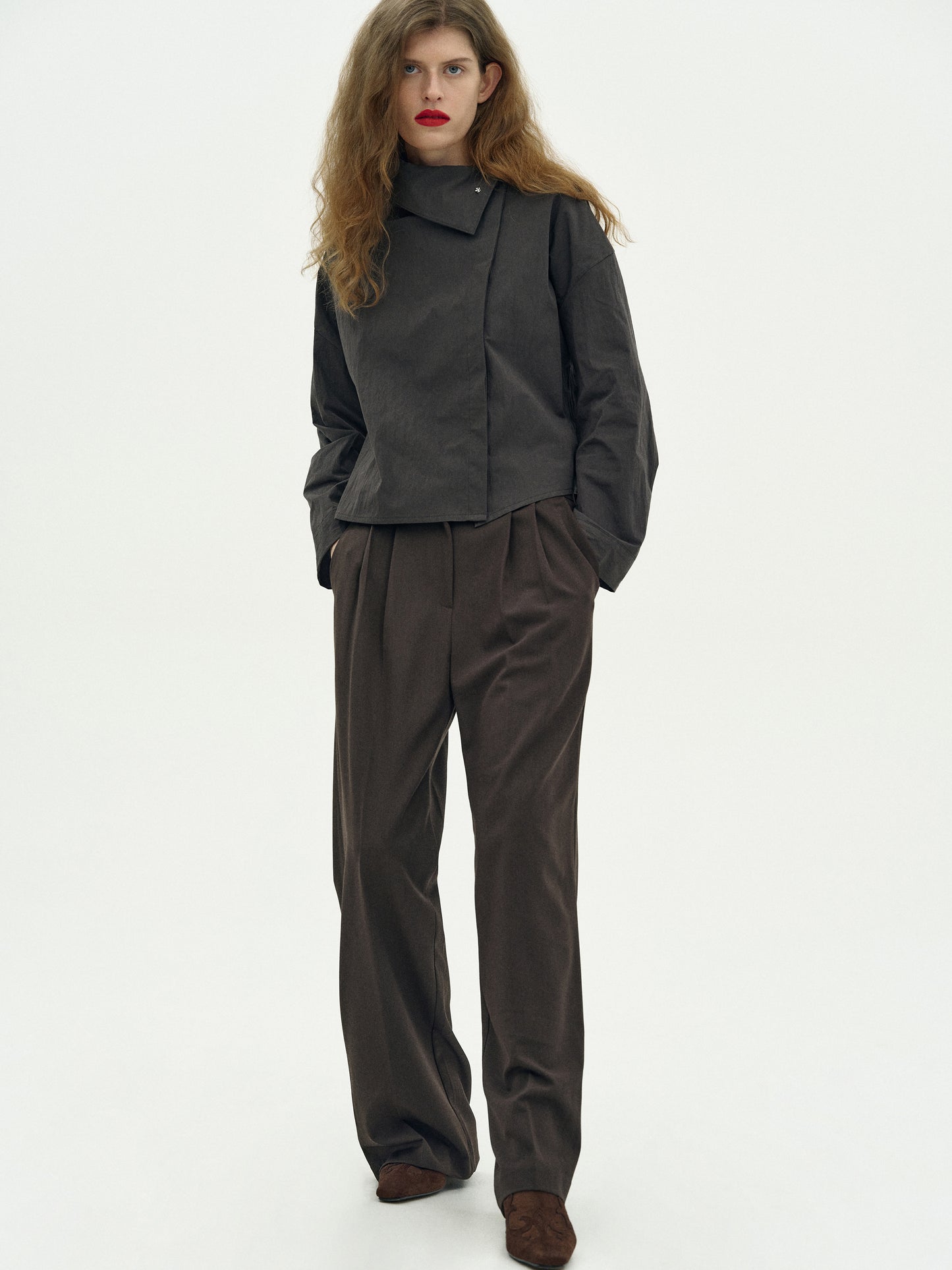 Contrast Waistband Trousers, Brown