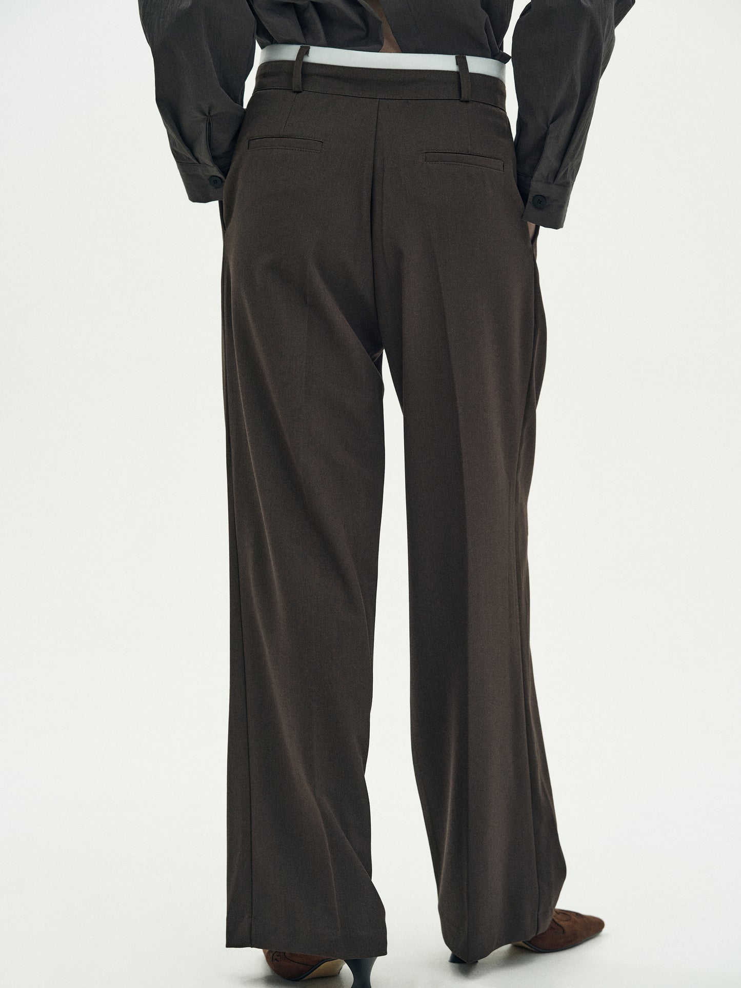 Contrast Waistband Trousers, Brown