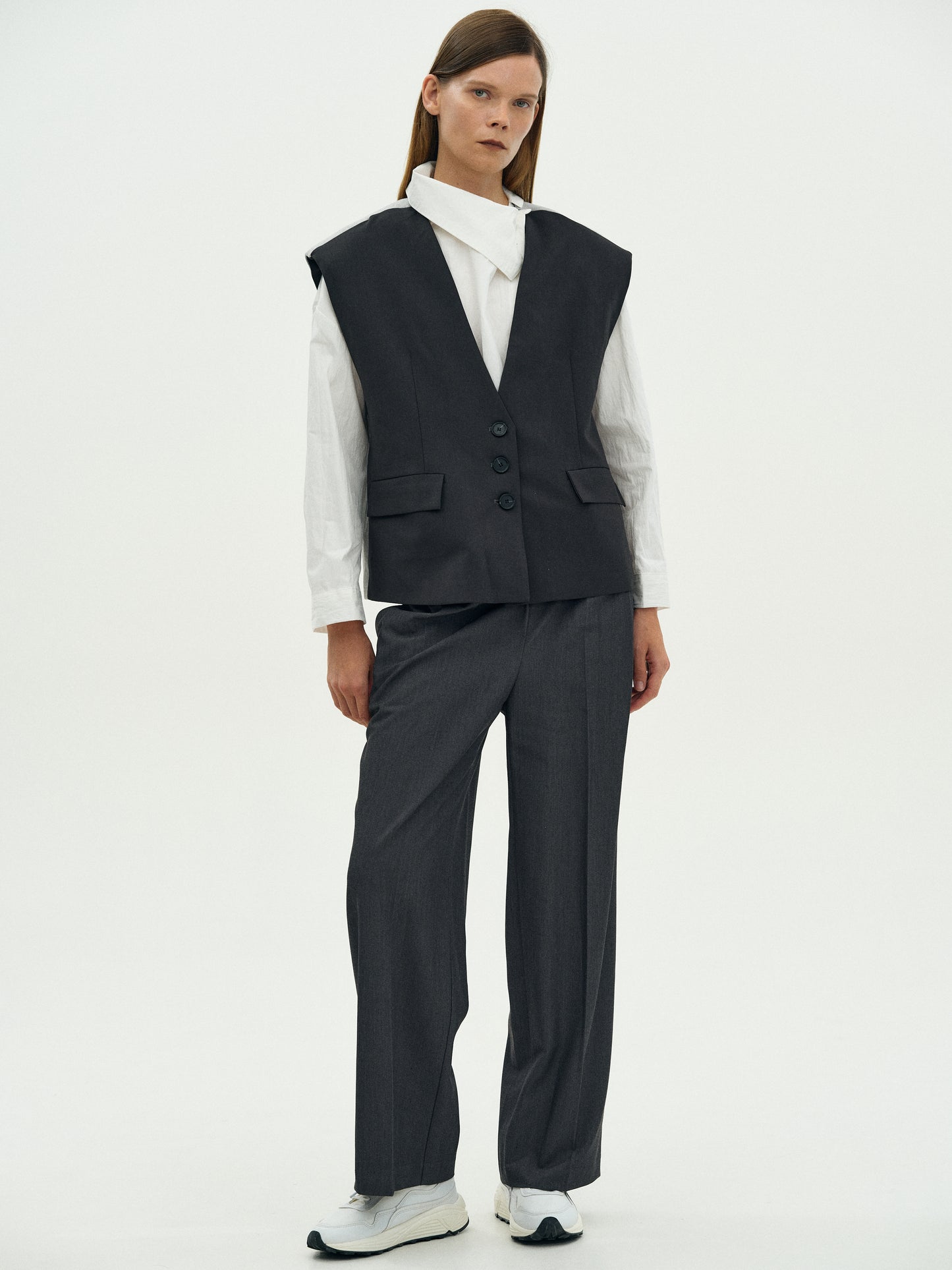 Padded Boxy Vest, Grey Melange