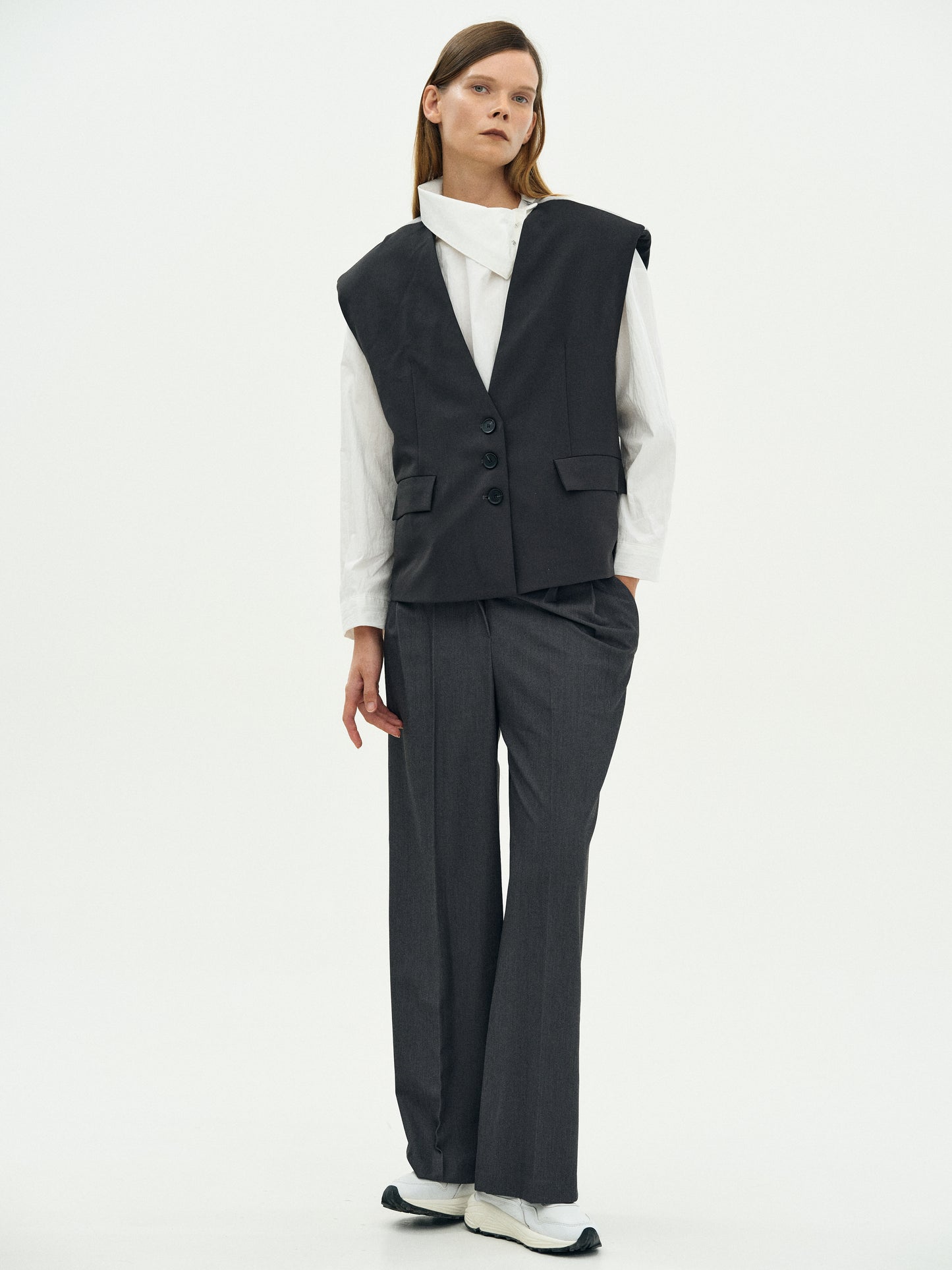 Padded Boxy Vest, Grey Melange