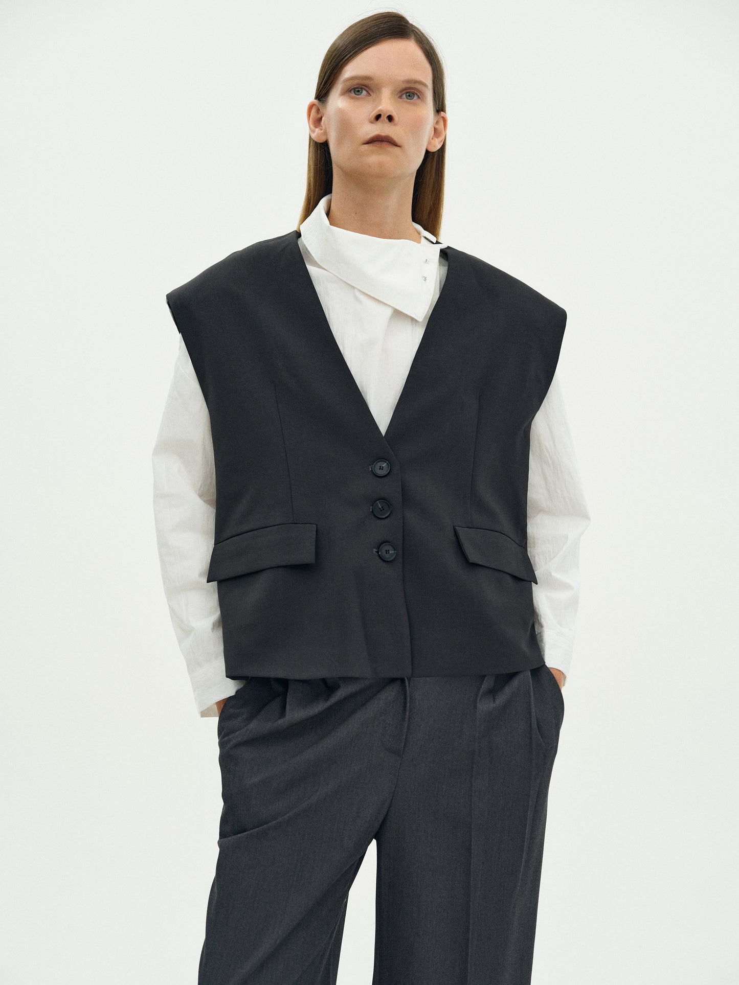 Padded Boxy Vest, Grey Melange