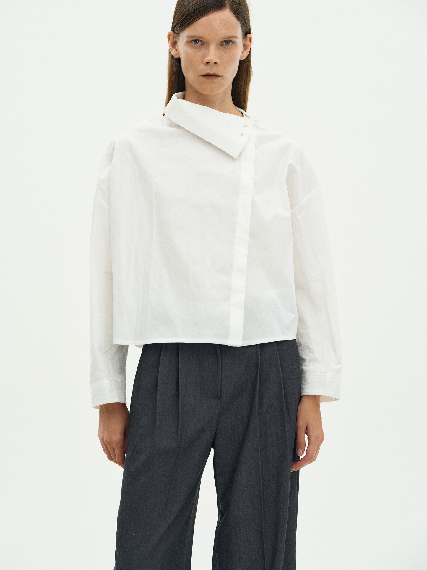 High Neck Cotton Blouse, White