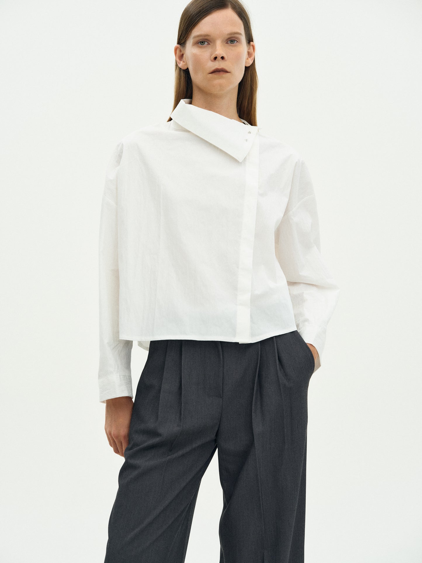 High Neck Cotton Blouse, White