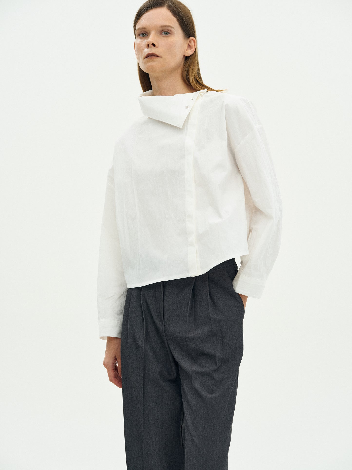 High Neck Cotton Blouse, White