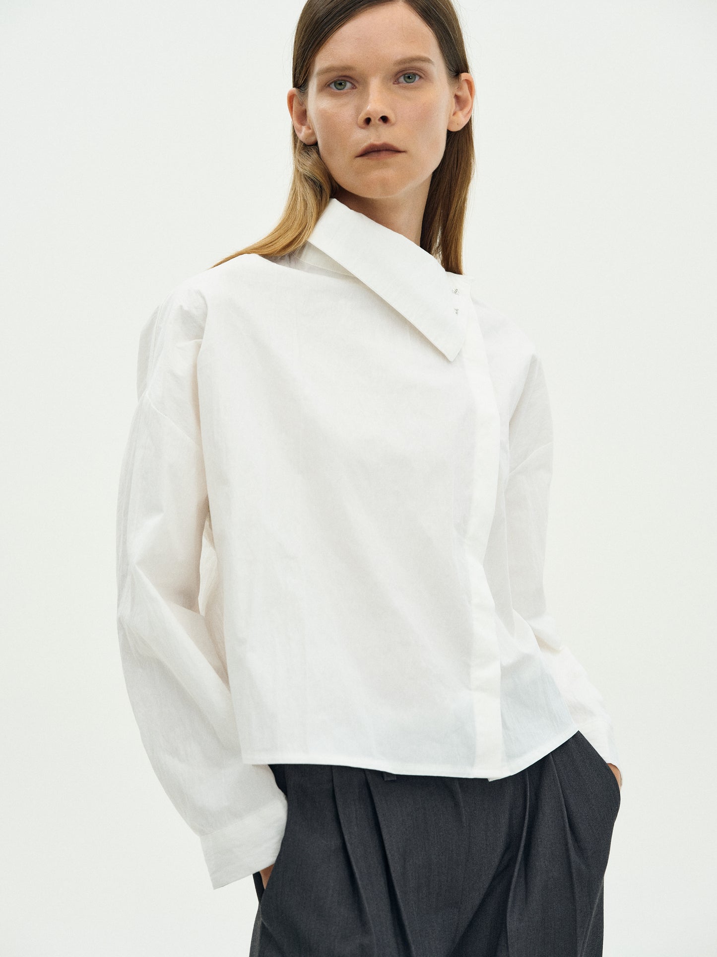 High Neck Cotton Blouse, White