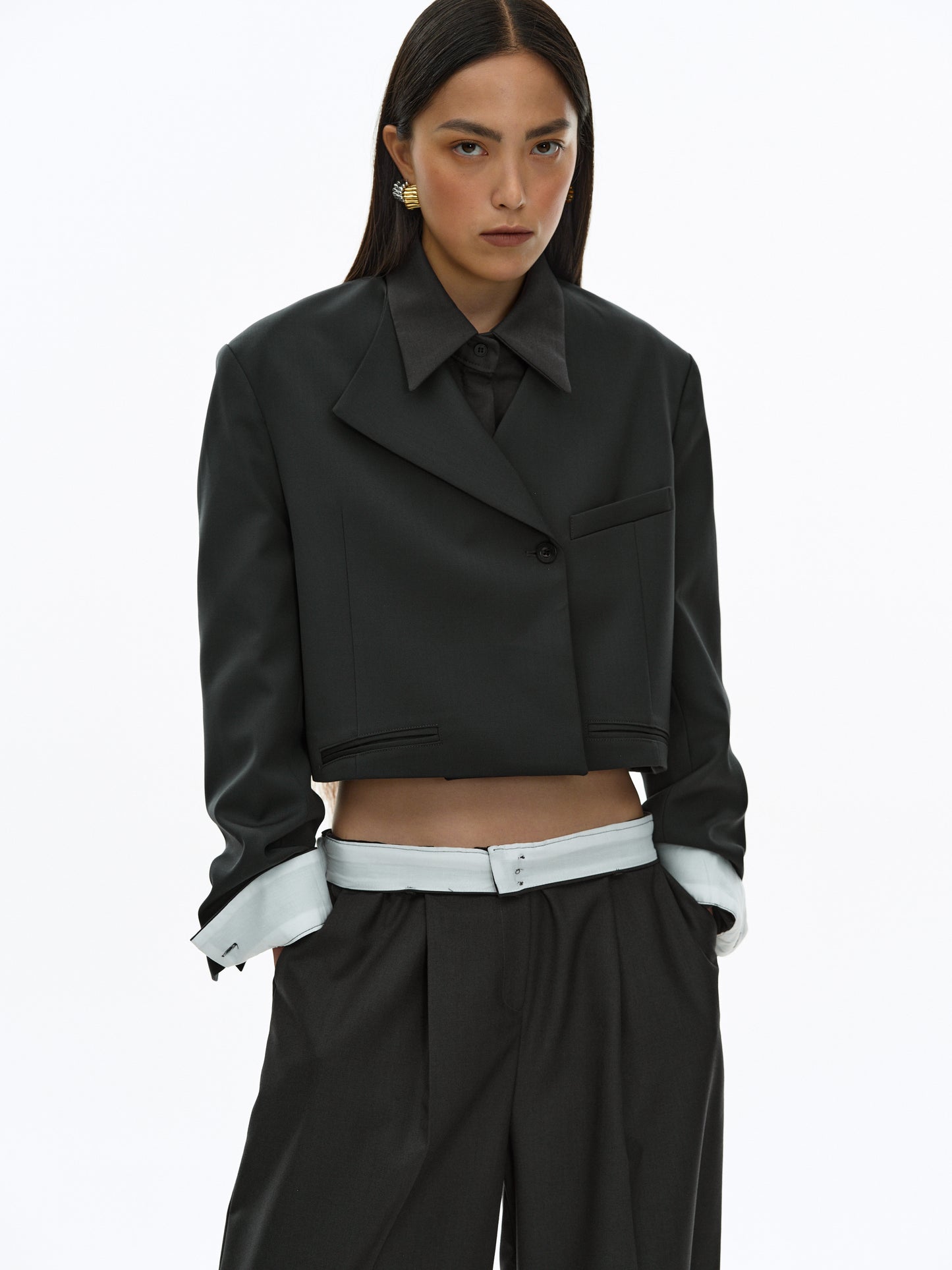Flap Collar Blazer, Dark Grey Blue