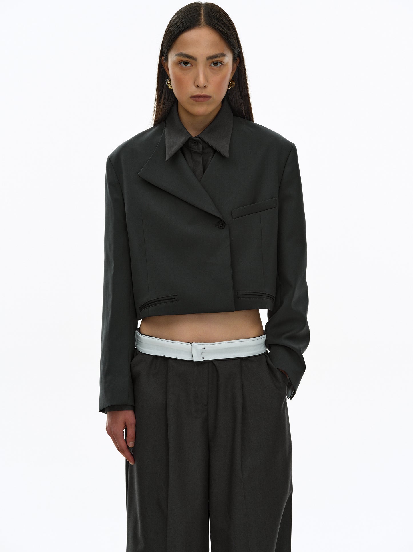 Flap Collar Blazer, Dark Grey Blue