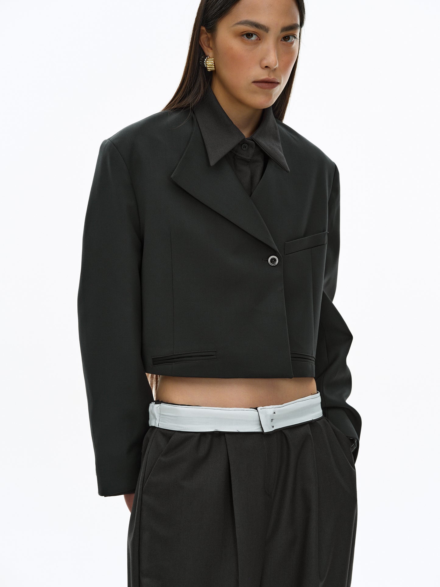 Flap Collar Blazer, Dark Grey Blue