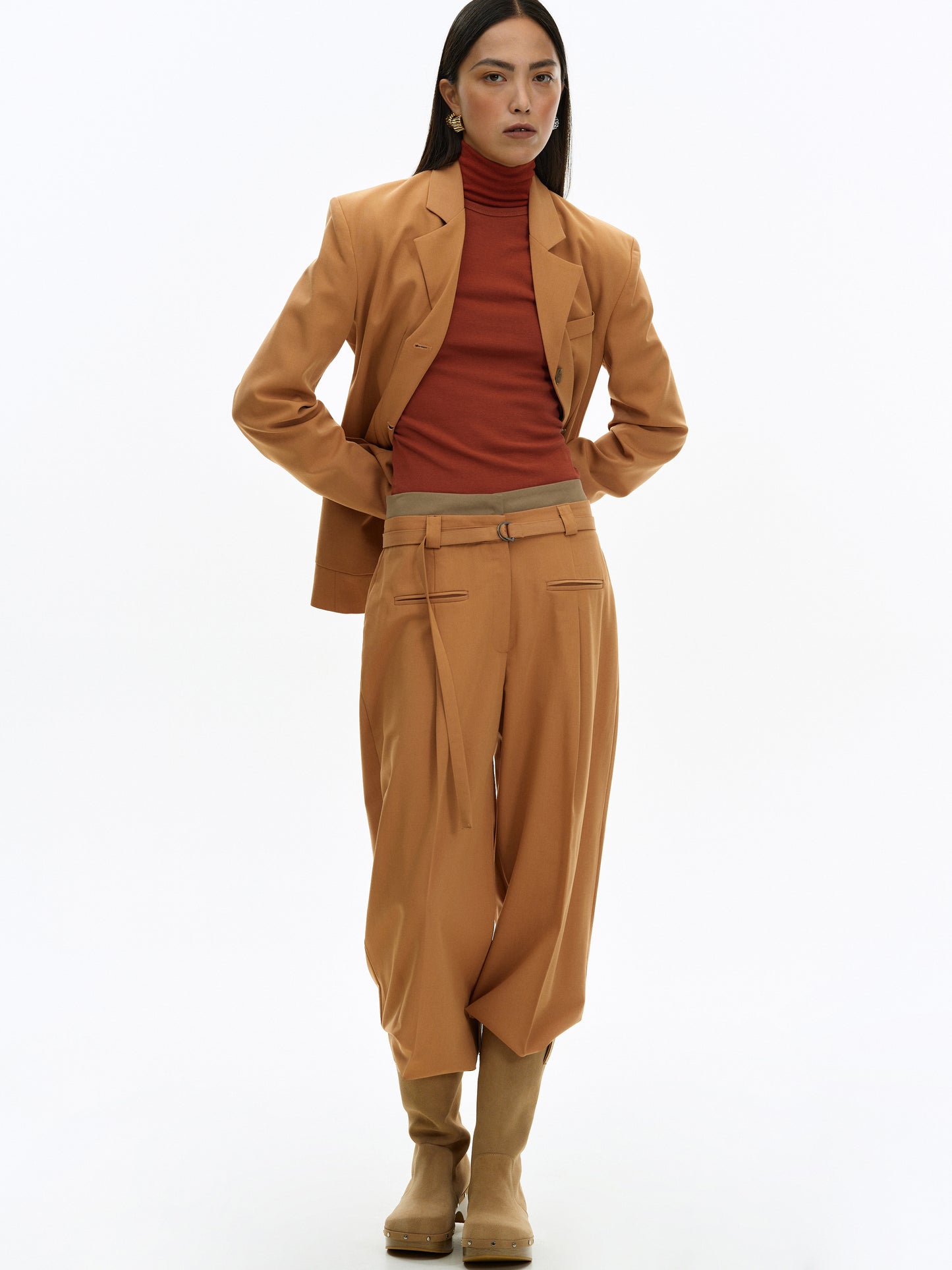 Double Waistband Trousers, Terra Cotta