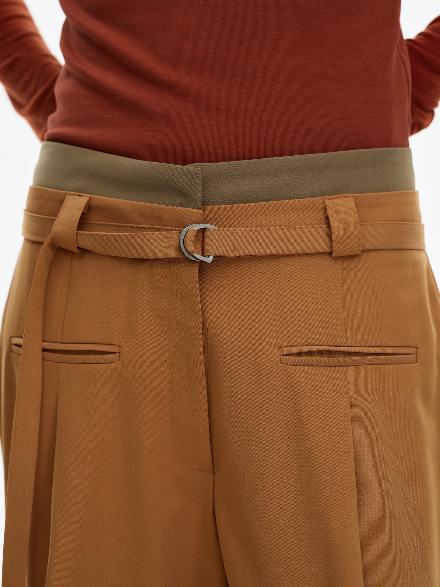 Double Waistband Trousers, Terra Cotta