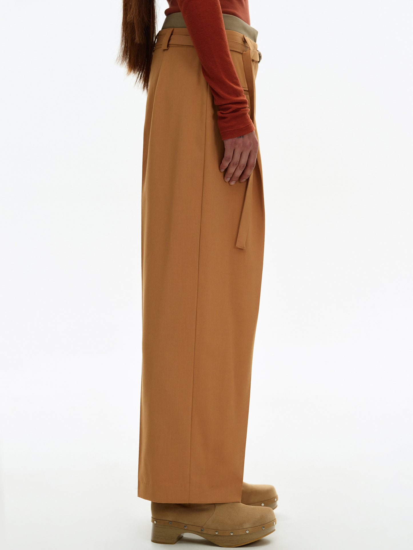 Double Waistband Trousers, Terra Cotta